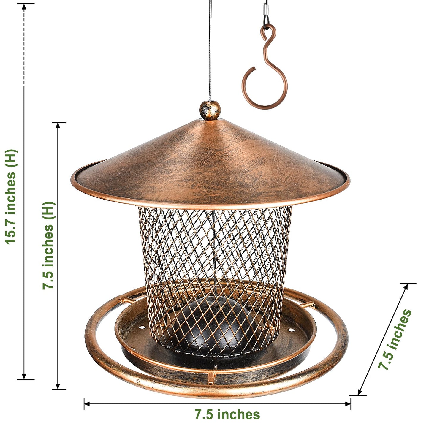 Bird Feeder, Weatherproof Wild Bird Feeders for Outdoors, Birds Feeding Station Metal Round Roof Birdfeeder for Garden Yard Outside Hanging Decor