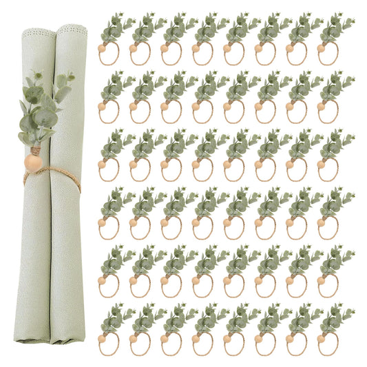 Defined Deco Napkin Rings - Set of 100, Rustic Farmhouse Boho Green Leaf Wooden Napkin Rings for Spring Summer, Thanksgiving Christmas, Wedding Table Decor