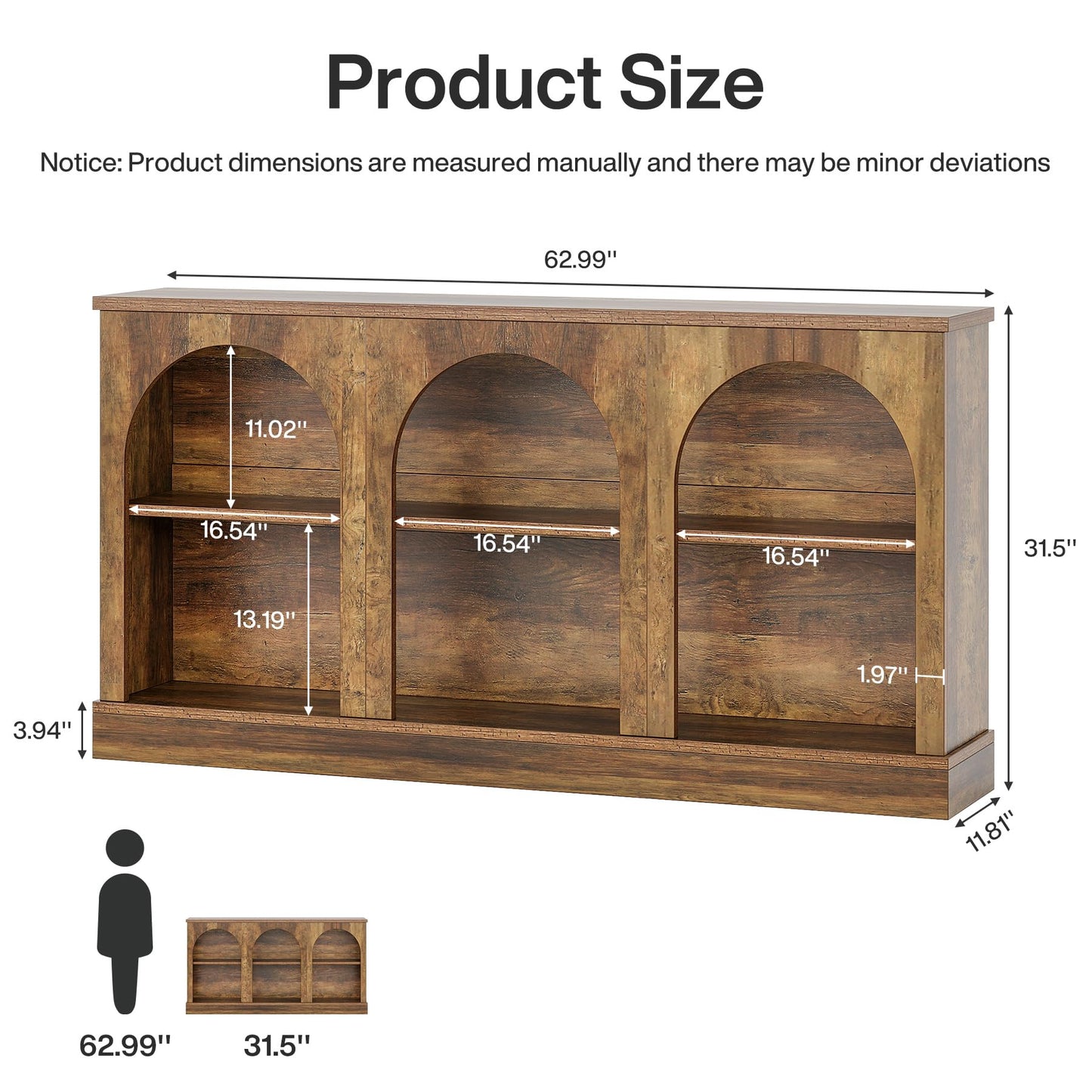 Tribesigns Farmhouse Console Table, 63-Inch Long Entryway Table with 3 Tier Storage, Wooden Rectangular Sofa Table Behind The Couch for Entrance, Hallway, Living Room, Brown