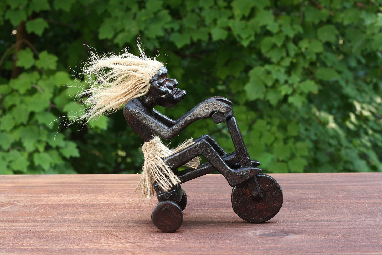 G6 Collection Wooden Handmade Tiki Riding Tricycle Statue, 6 inch
