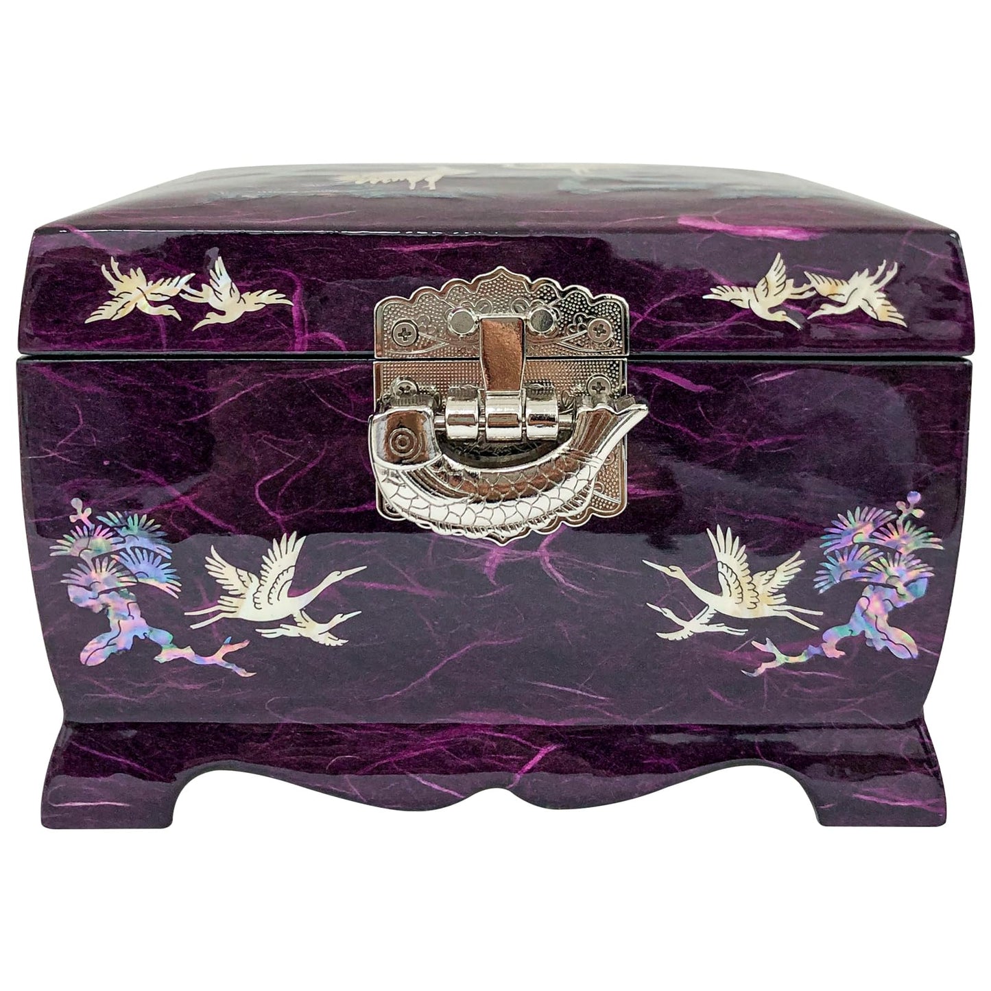 Fun-Store Nacre Inlay Mother of Pearl Music Jewellery Storage Chest Wooden Box Crane with Pin Tree Design Jewelry Mirror Box Keepsake Treasure Gift Box Trinket Case Organizer (Purple)