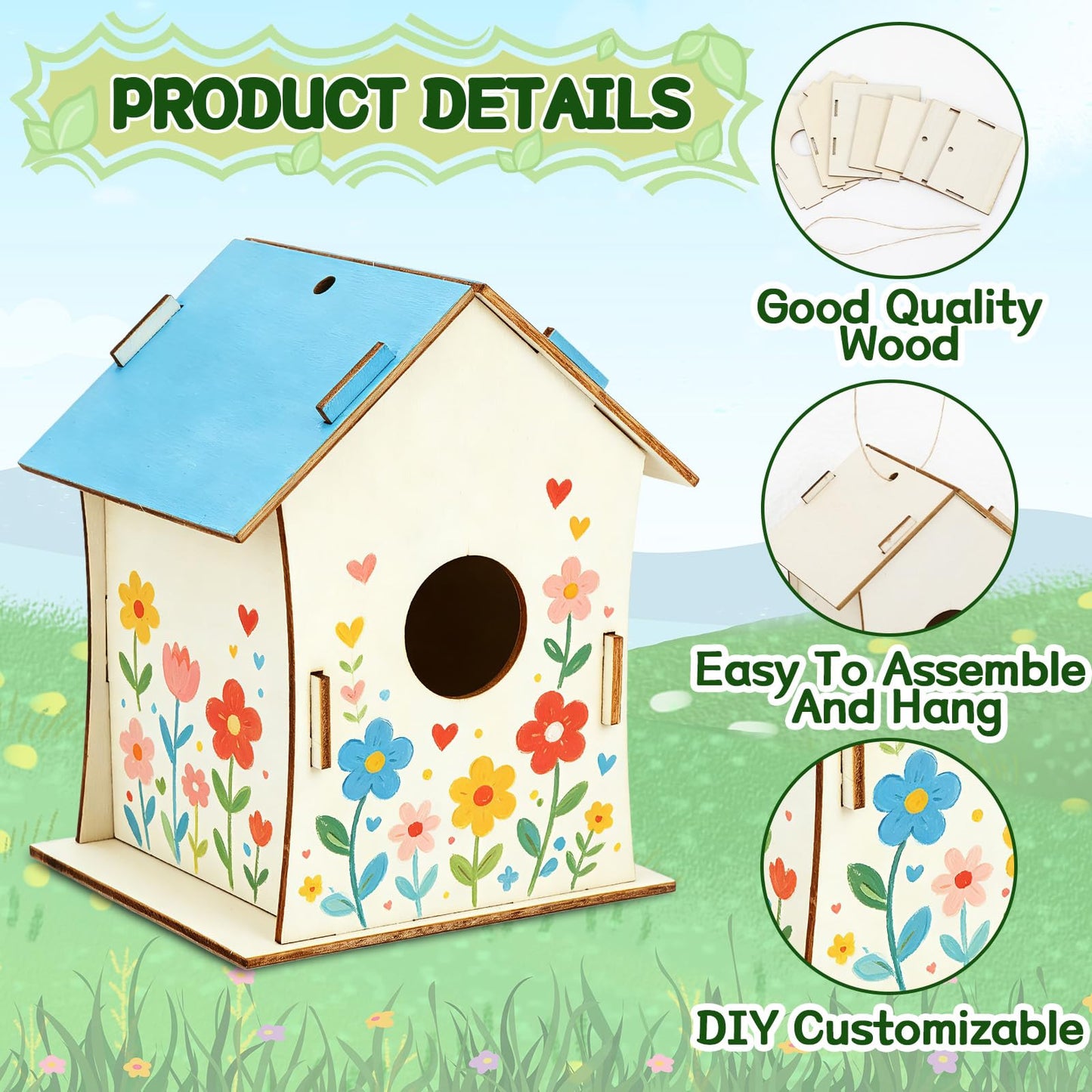 DECYOOL 12 Pack Wooden Bird House Kits, Unfinished DIY Birdhouse Crafts