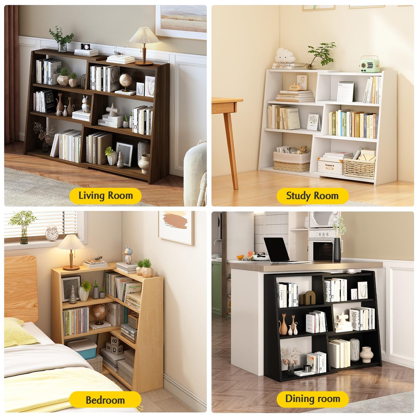 IOTXY Wooden Extendable Shelf Bookcase - 3-Tier Ladder Low Short Bookshelf for Small Space or Corner, White, S