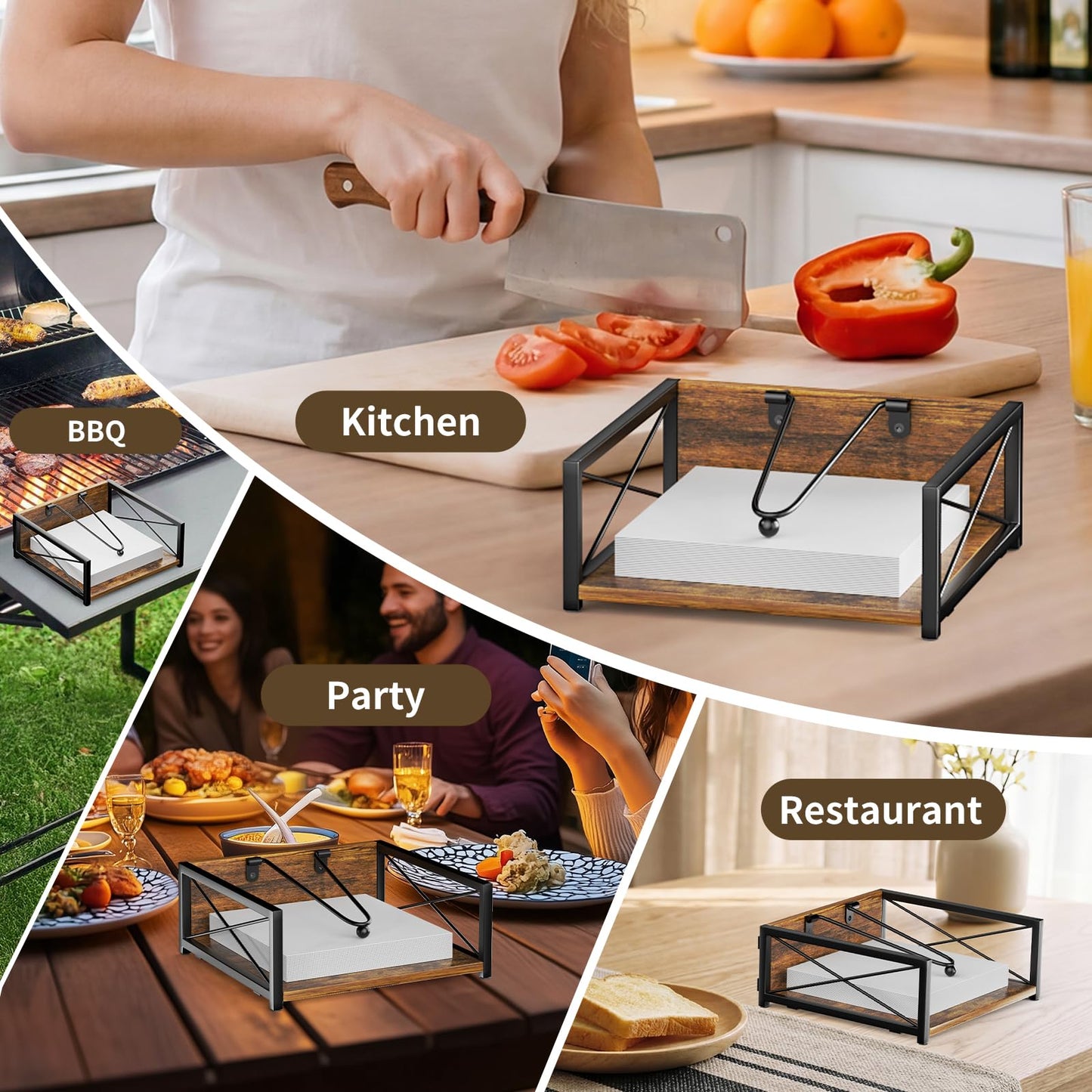 Three Colors Napkin Holder for Table, Farmhouse Napkin Dispenser with Weighted Arm, Rustic Wood Napkin Holders for Paper Napkins,Kitchen, Dining Table