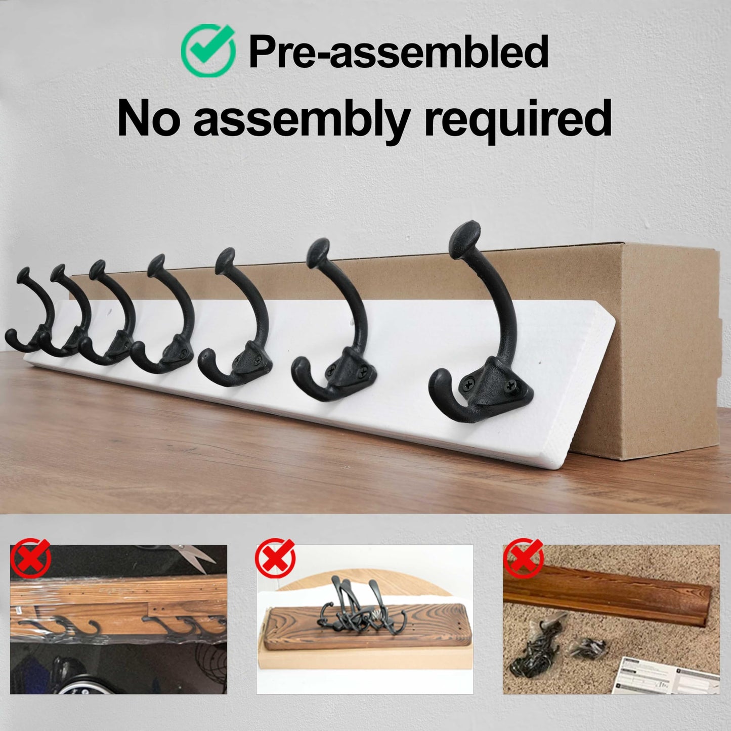 WEBI Rustic Coat Rack Wall Mount,30" Long 7 Cast Iron Coat Hooks Wall Mounted,Heavy Duty Farmhouse Wood Coat Hanger Wall Vintage Hooks for Hanging Jacket,Clothes,Backpack,Black on White,2 Packs