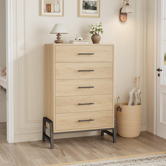 MilleLoom Tall Dresser for Bedroom, 50.5Inch 5-Drawer Chest of Drawers, Wooden Vertical Dresser with Deep Storage Drawers, Freestanding Narrow Closet Organizer for Living Room, Entryway