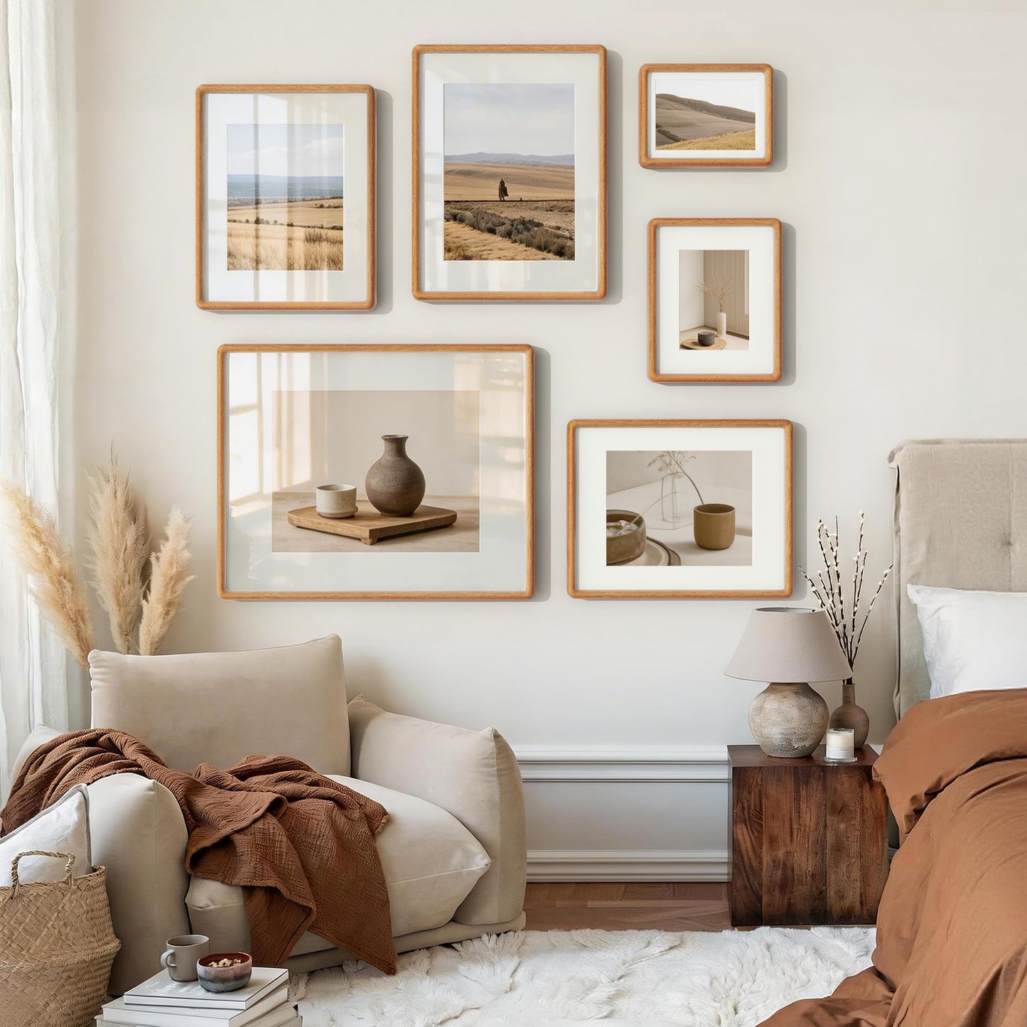 Acovy 11x14 Picture Frame, Natural Solid Teak Wood Photo Collage Frame with HD Tempered Glass, Rounded Corner Wooden Frame 11 x 14 Matted to 6x8, Gallery Wall Frames for Art, Wall or Tabletop Display