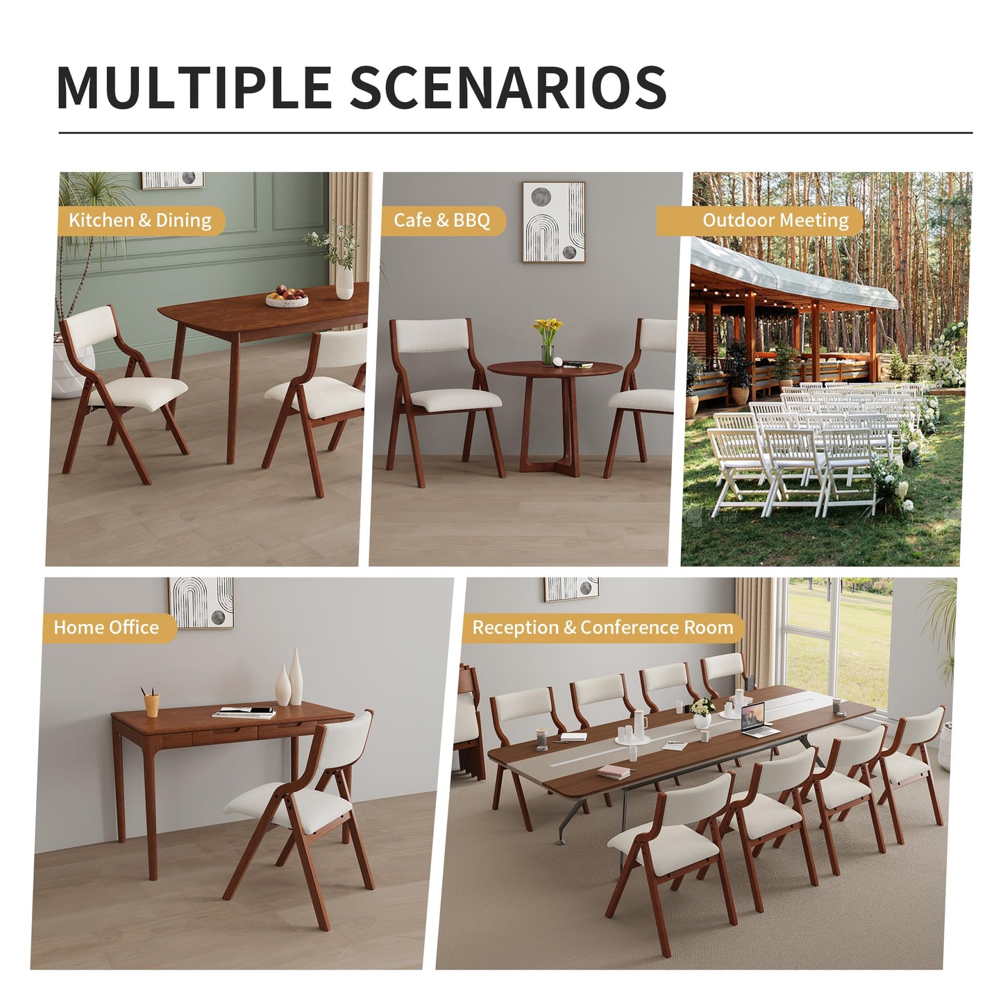 YOPTO Folding Wooden Chairs Set of 2 with Padded Seat,Portable Dining Chairs W/Ergonomically Designed Back and Cushion,for Dining Room,Restaurant,Kitchen,Office