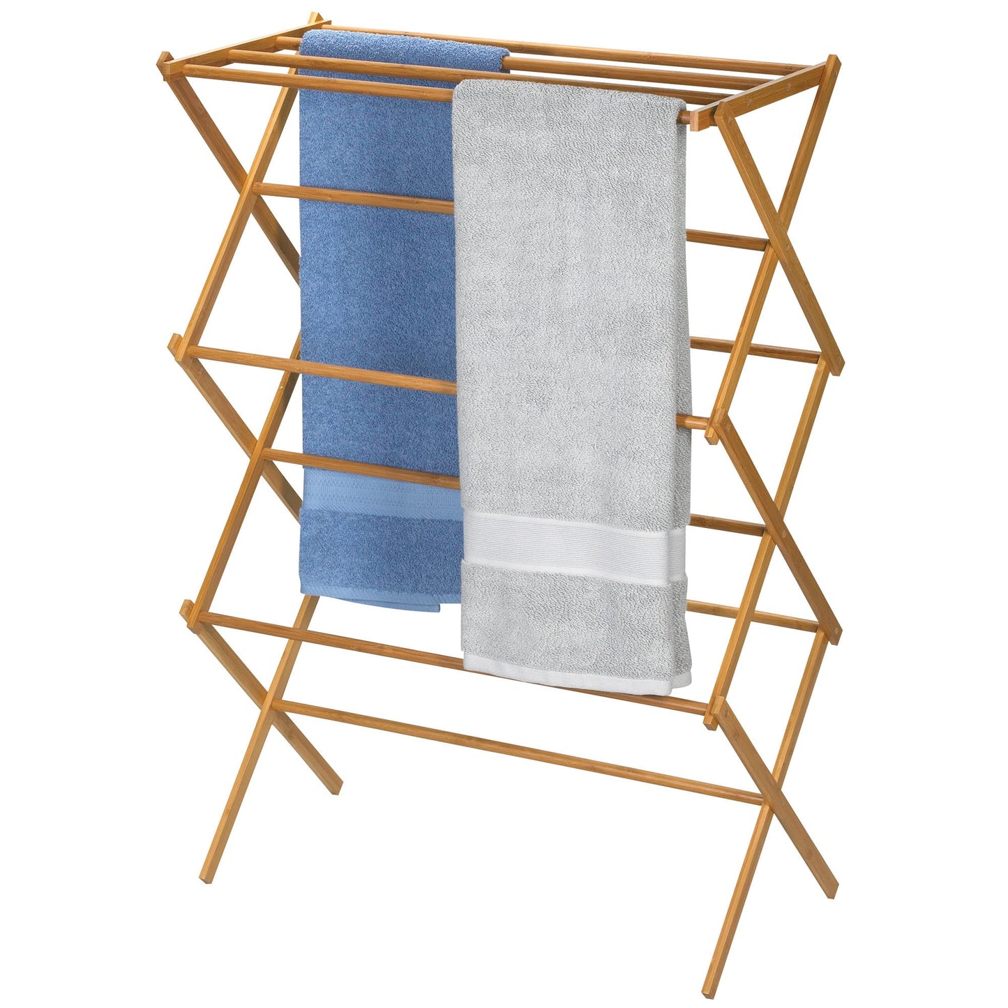 Household Essentials Bamboo Folding Clothes Drying Rack, Upscale Laundry Rack with 11 Dowels, Environmentally Friendly, Stable Frame, Shelf for Drying Flat