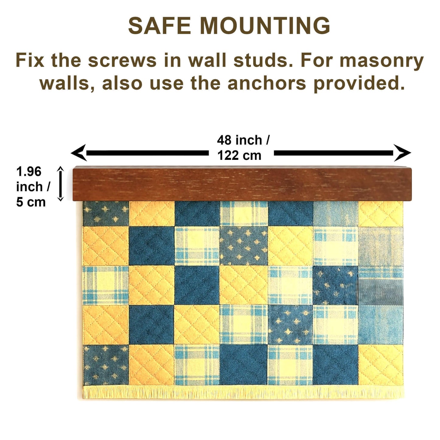 Dacri Home Quilt Hanger for Wall Display - 48 Inch Tapestry Hanger from Premium Teak Wood - Safe Mount Quilt Rack for Heavy Rugs, Tapestries, and Other Wall Hangings (Light Wallnut Stain)