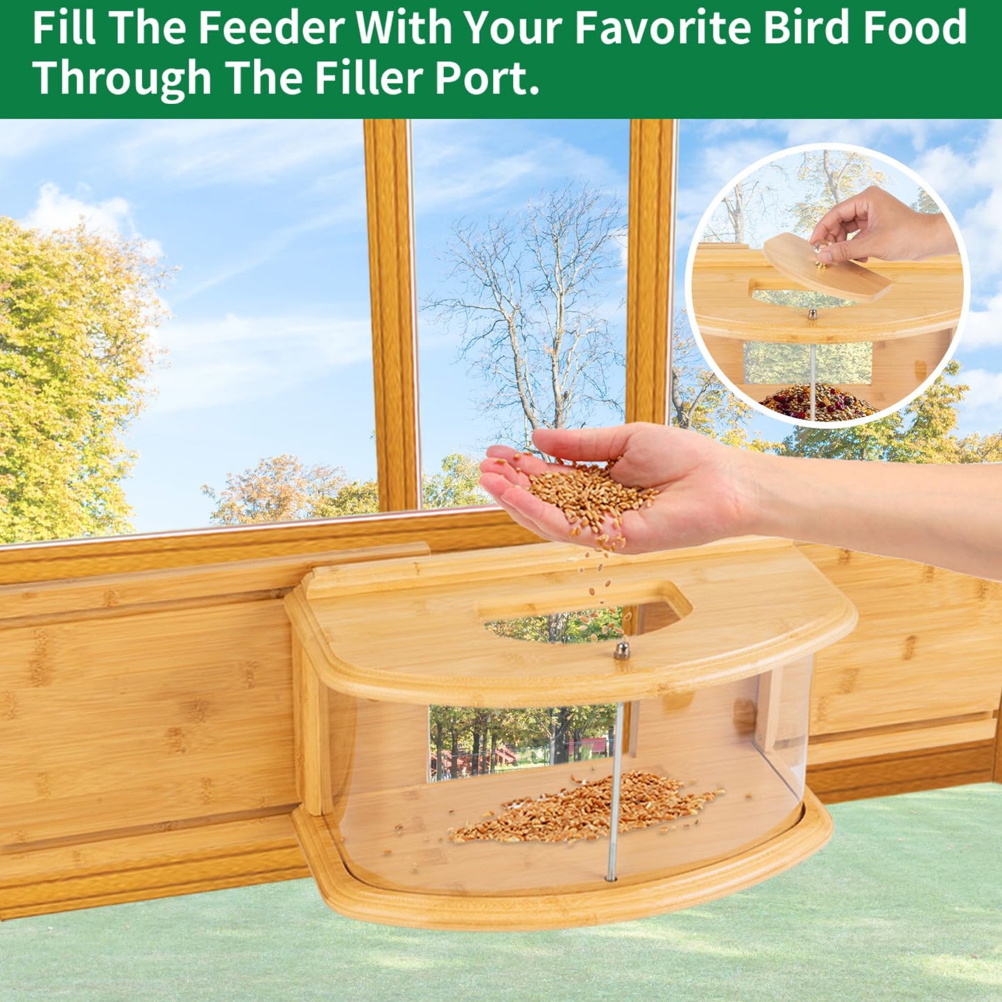 FL Falatier Window Bird Feeder Birdwatching Indoors,180° Ultimate Clear View Wild Bird Feeder Brings Nature's Beauty to Your Home/Office Hanging Bird Feeder House Bamboo Nature