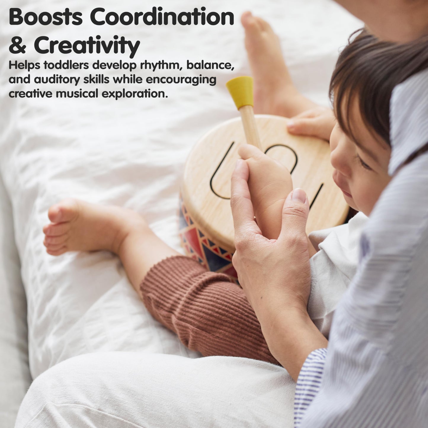 PlanToys® Solid Drum Wooden Musical Toy for Toddlers | Pretend Play Instrument for Kids | Eco-Friendly Percussion Toy for Coordination, Creativity & Early Learning Development