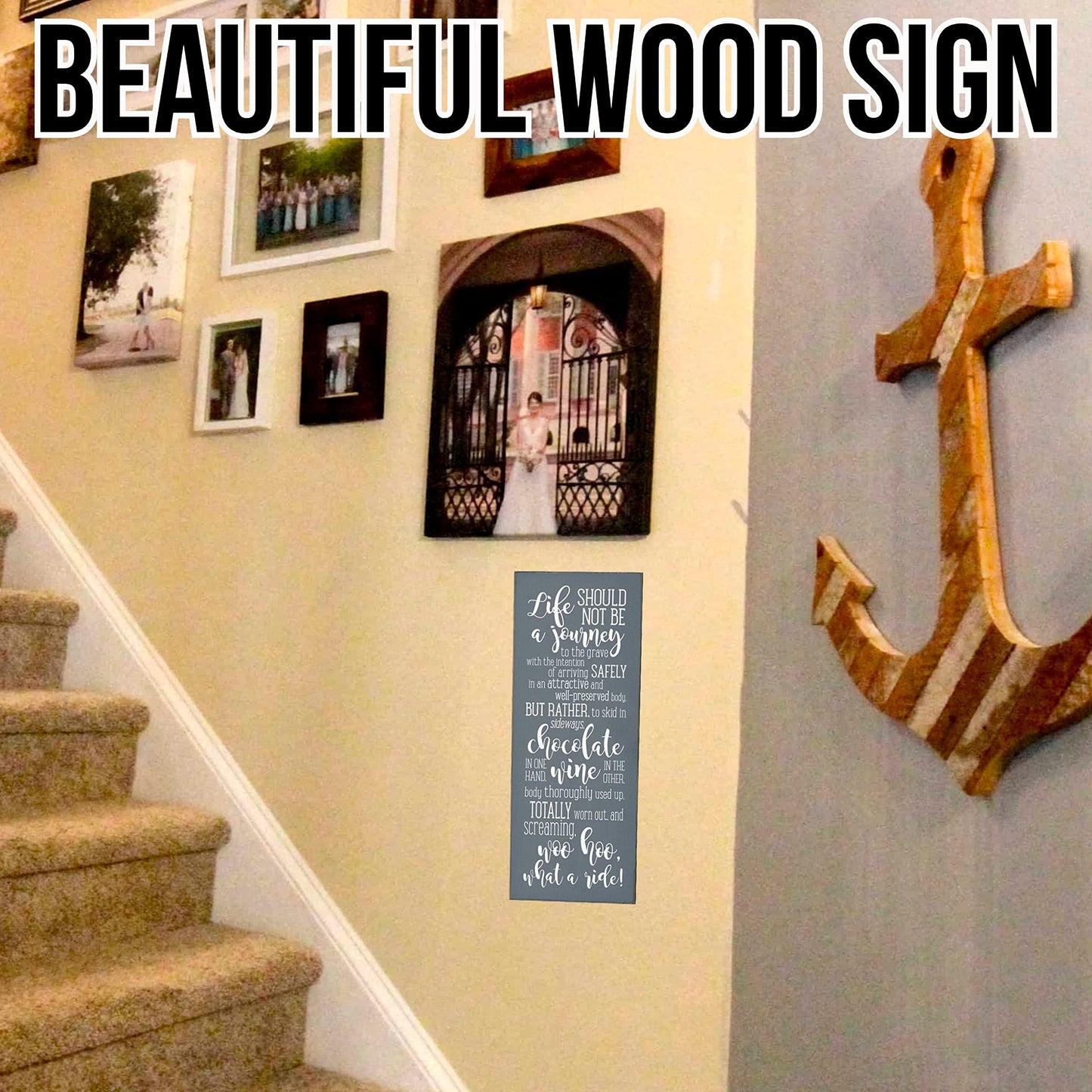 “Life… At the End, Scream Woo-hoo, What a Ride” - Rustic Wooden Sign Made from Solid Knotty Pine & Distressed Wood - Sentimental Wall Decor for Home Office Den Great Graduation Gift 7x18