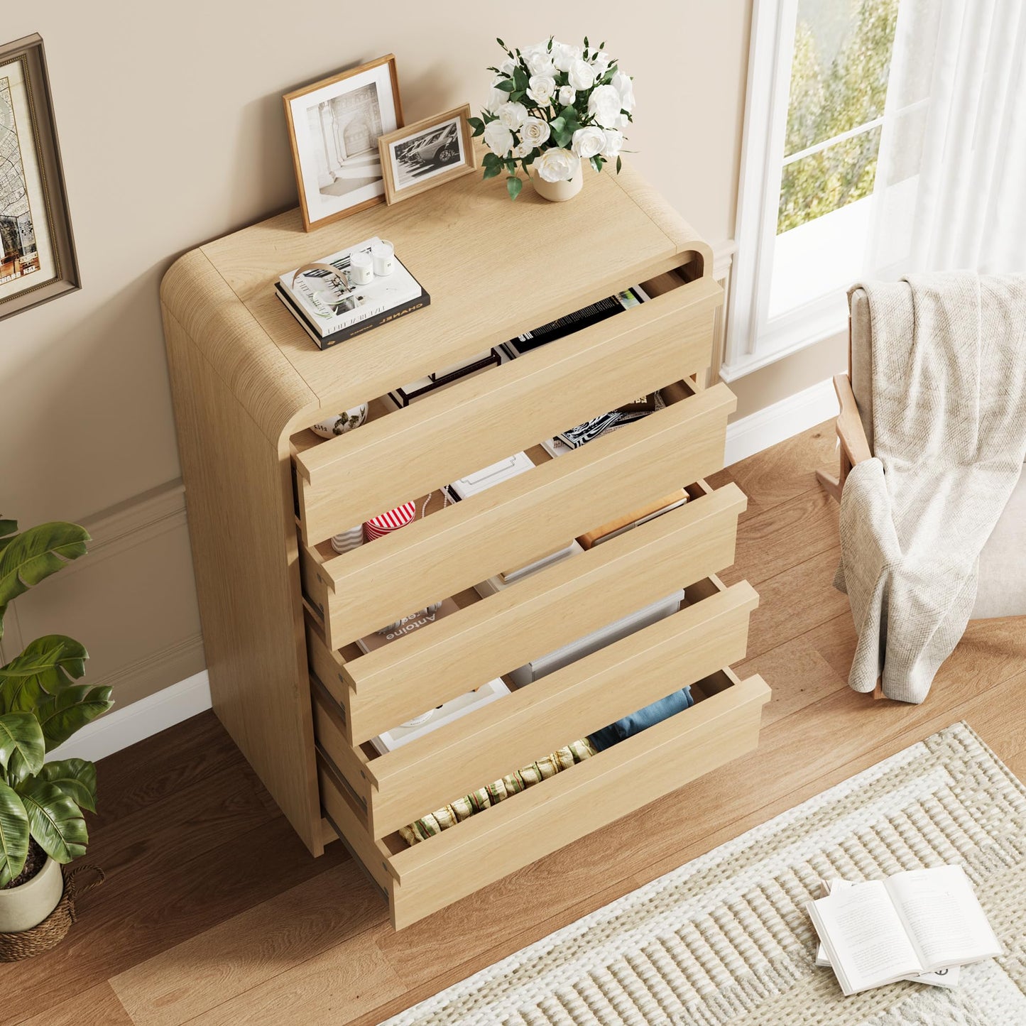 Garvee Wooden 5 Dresser, Natural