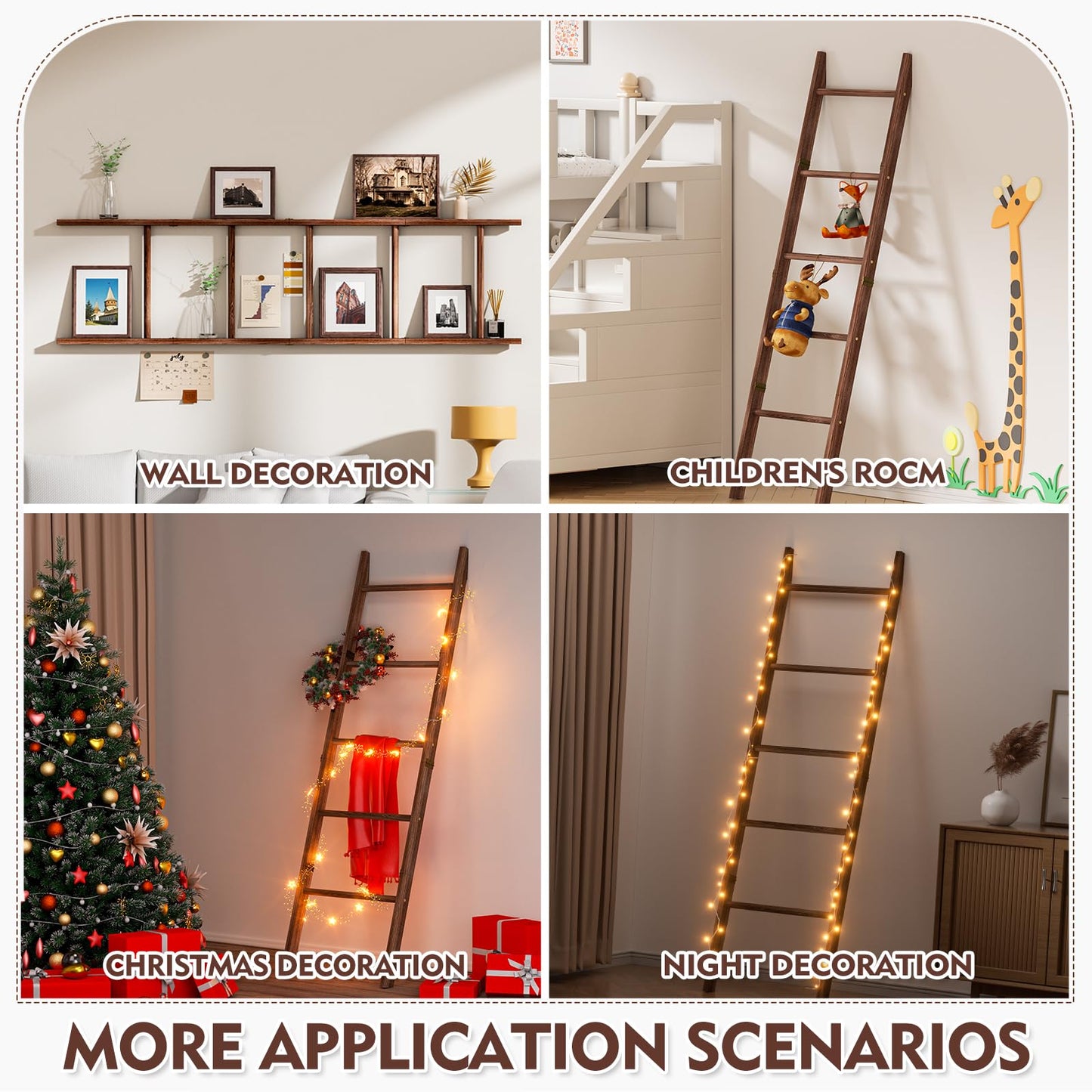 XLHOMO 5-Tier Wooden Blanket Ladder, 63" Rustic Leaning Blanket Rack for Living Room, Decorative Quilt and Towel Holder for Bedroom Bathroom Farmhouse Home Decor, Brown