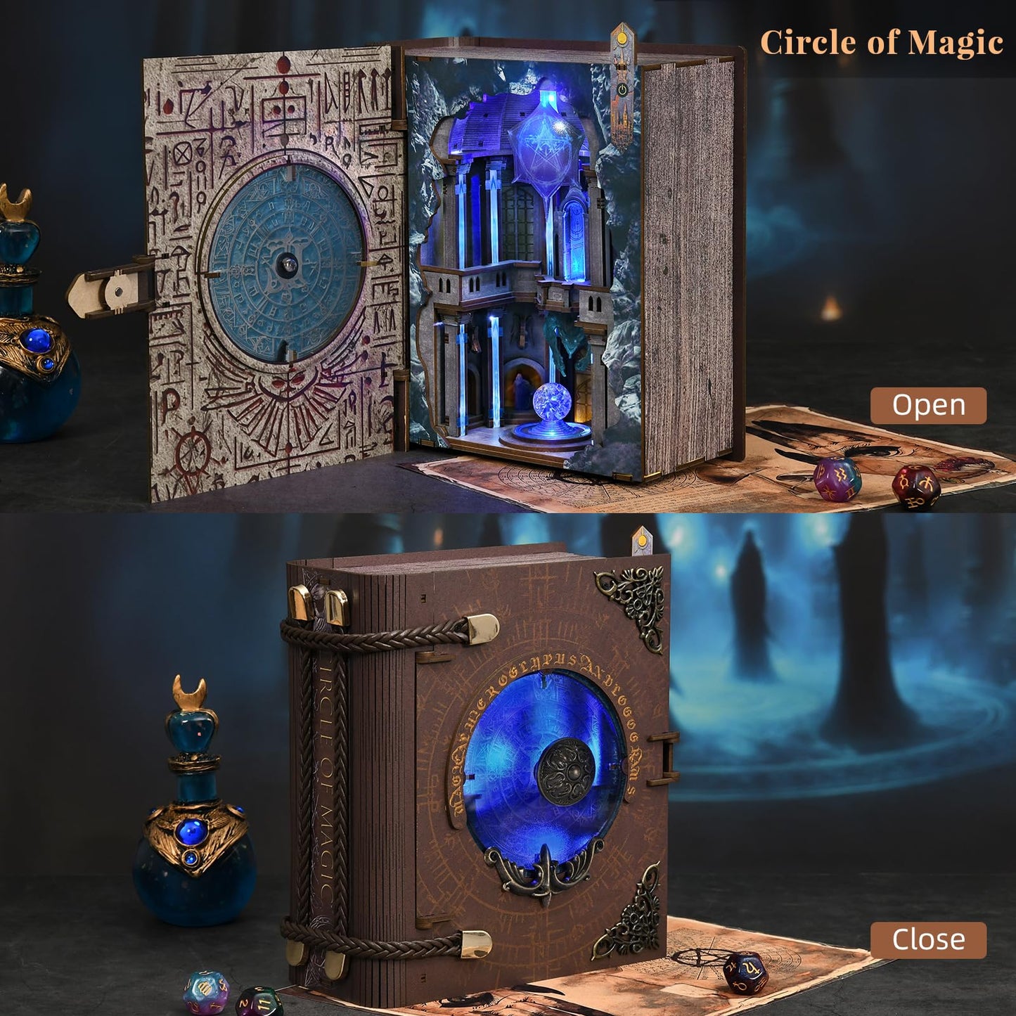 MiniCity DIY Book Nook Kits for Adults, Miniature Dollhouse Booknook Kit, 3D Wooden Puzzle Creative Decorative Bookends Bookshelf Diorama Insert Crafts Hobbies Gifts (Circle of Magic)