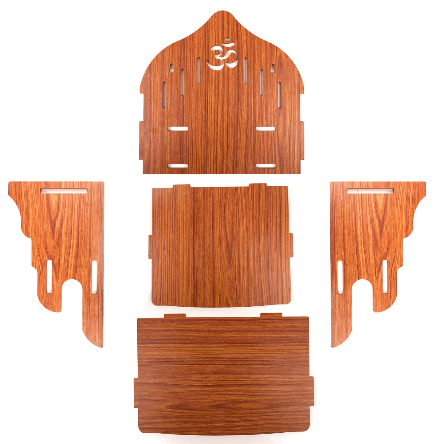 Tarini Gallery Wooden Wall Mounted Hanging Table top Temple Pooja Mandir God Stand Shelf for Storage and Idols Decoration for Home Office and Gifting (Brown- Design2)