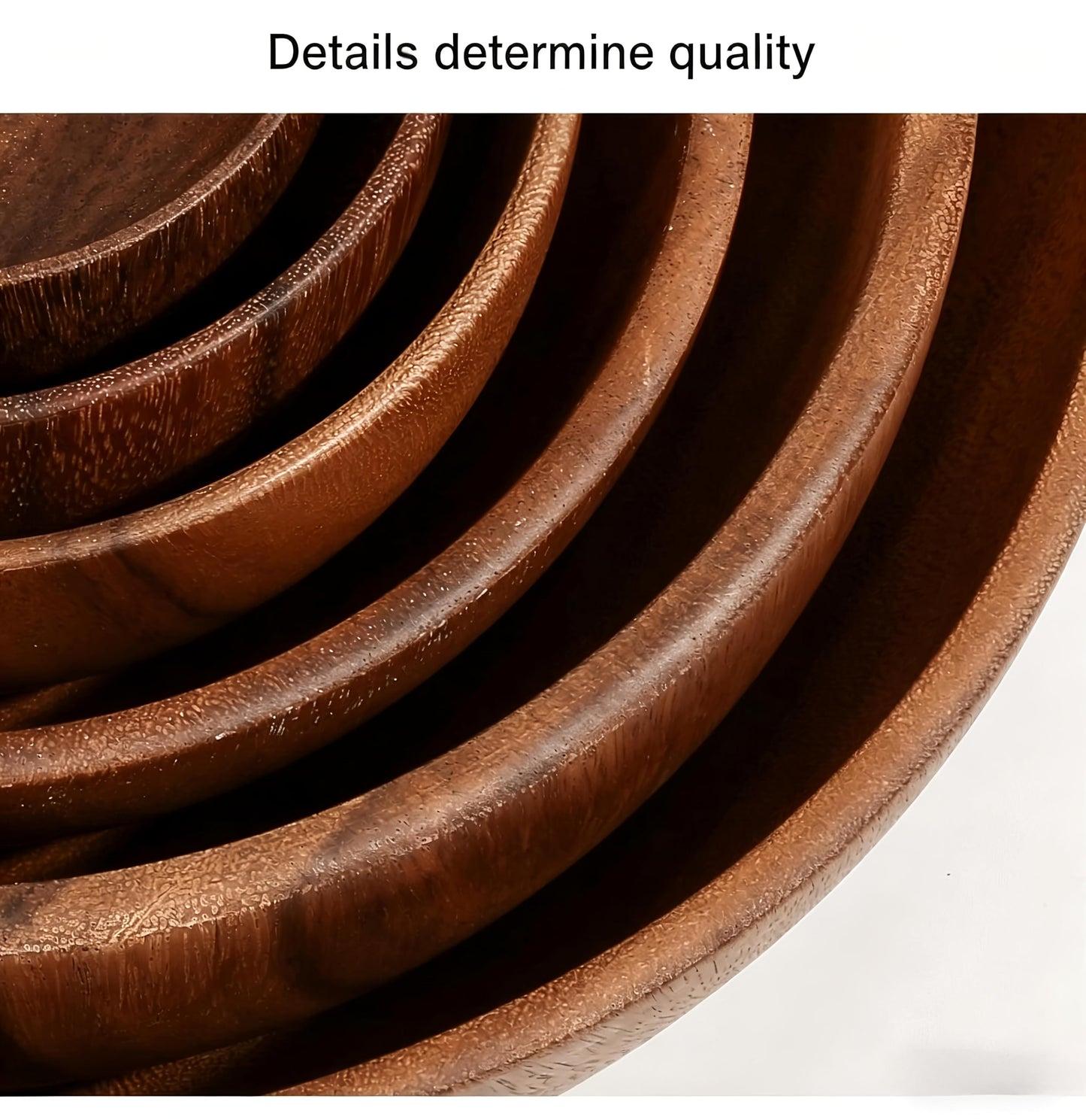 Acacia Wood Bowls, Natural Wooden Salad Bowls for Serving, Food-Safe Wood Bowls for Fruit, Popcorn, Snacks, Cereal, Nested Wooden Serving Bowls for Kitchen, Party, Daily Use