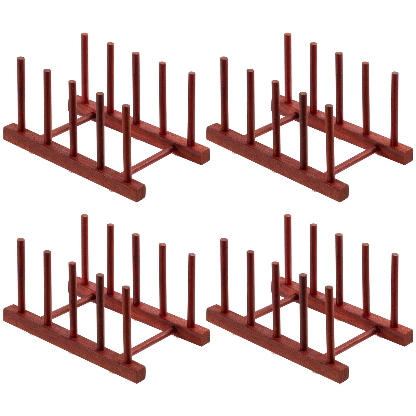 HBlife 4pcs Rosewood Wooden Dish Drying Rack - Home and Kitchen Organizer for Cups, Bowls, Pots, Lids, Cutting Boards & Plates Space-Saving for Cabinets Counters (4 Slots)