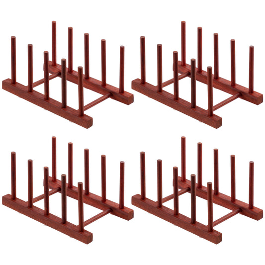 HBlife 4pcs Rosewood Wooden Dish Drying Rack - Home and Kitchen Organizer for Cups, Bowls, Pots, Lids, Cutting Boards & Plates Space-Saving for Cabinets Counters (4 Slots)