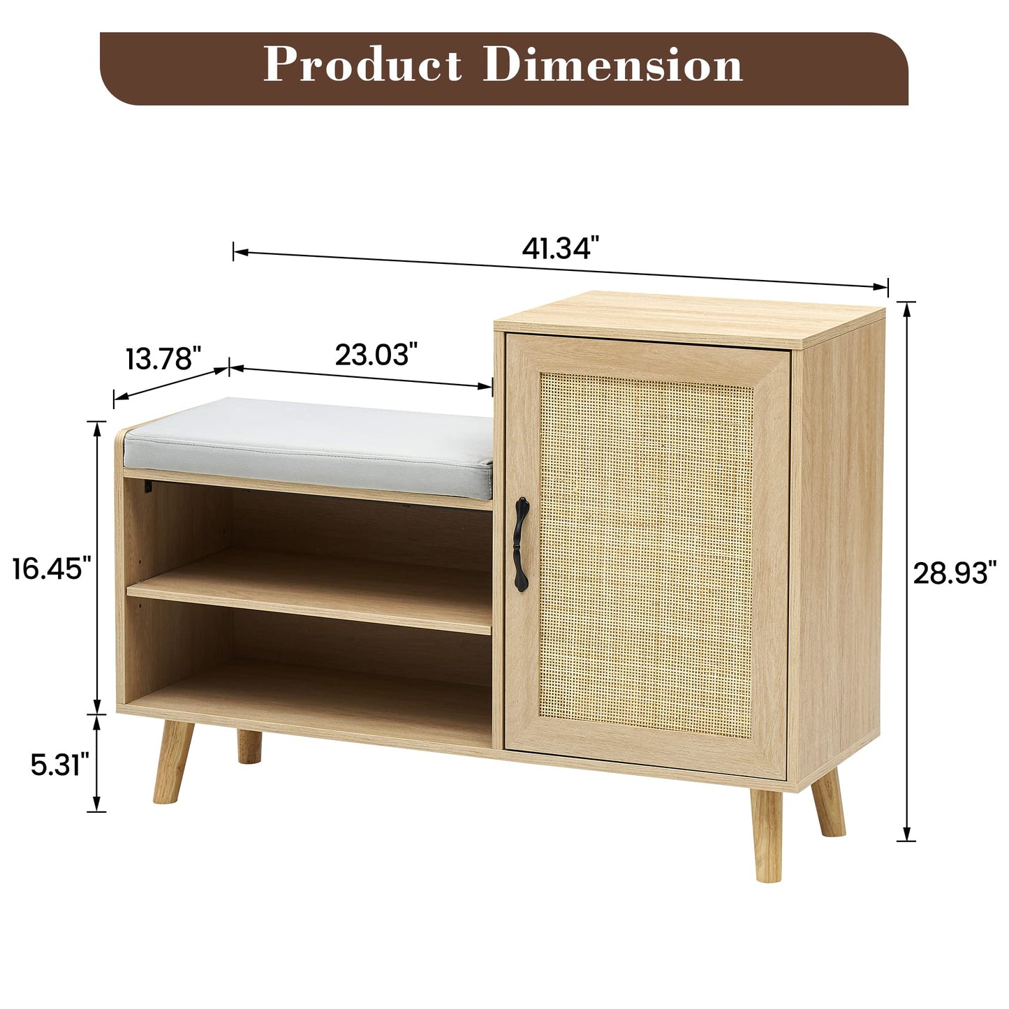 GAOMON 2-in-1 Natural Rattan Shoe Storage Bench with Upholstered, Shoe Cabinets with Adjustable Shelf, Home Entrance Shoe Rack for Hallway Living Room Bedroom Dorm and Small Apartment