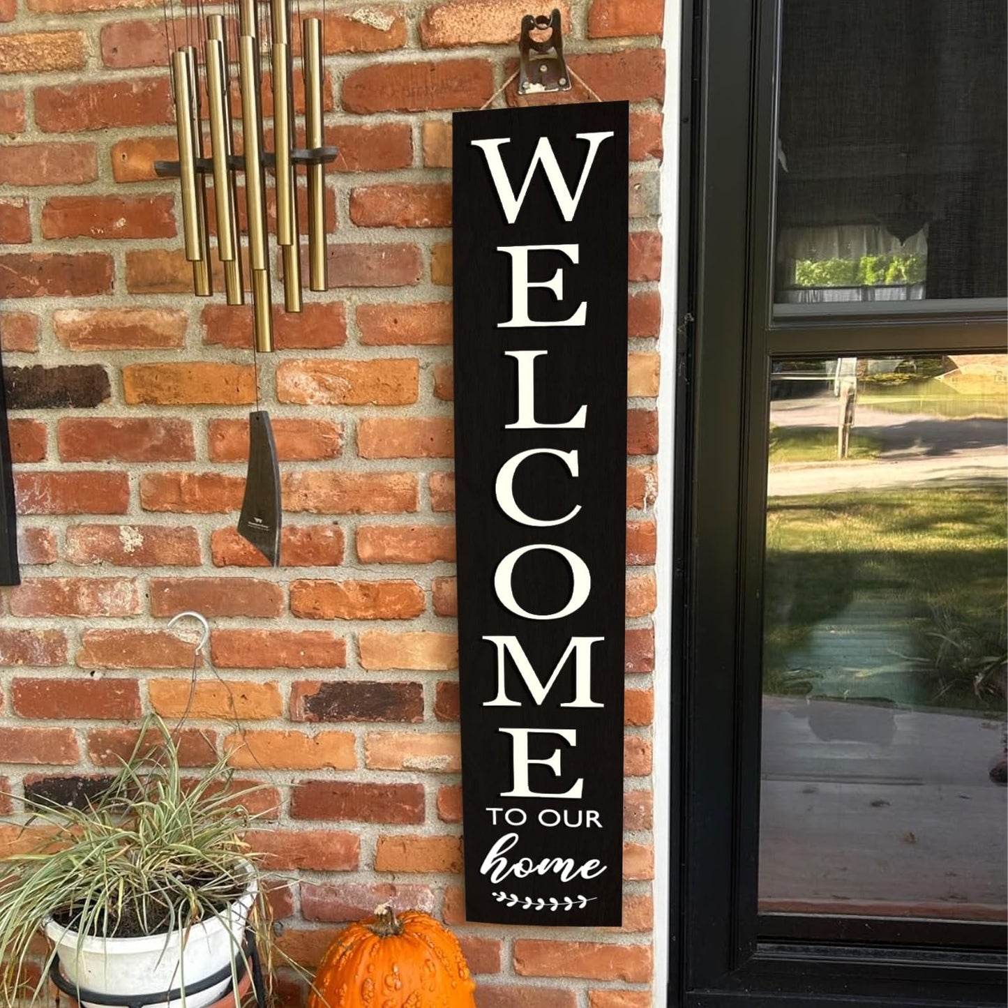 Vertical Wood Welcome Sign for Front Porch Vertical Decorative Sign Front Door Outdoor Indoor Welcome Sign 47.2x7.8 Inch Large Farmhouse Style(black)