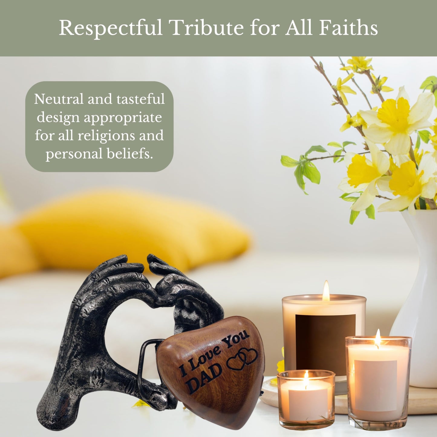 ZAHANAARA Wooden Heart Urn for Ashes|Handcrafted Memorial Box for Funeral |Memorial Gifts, Ashes Keepsake |Aluminum Mini Cremation Urns for Adult Male|I Love You Dad Engraved Tribute|Silver, 3 cu in
