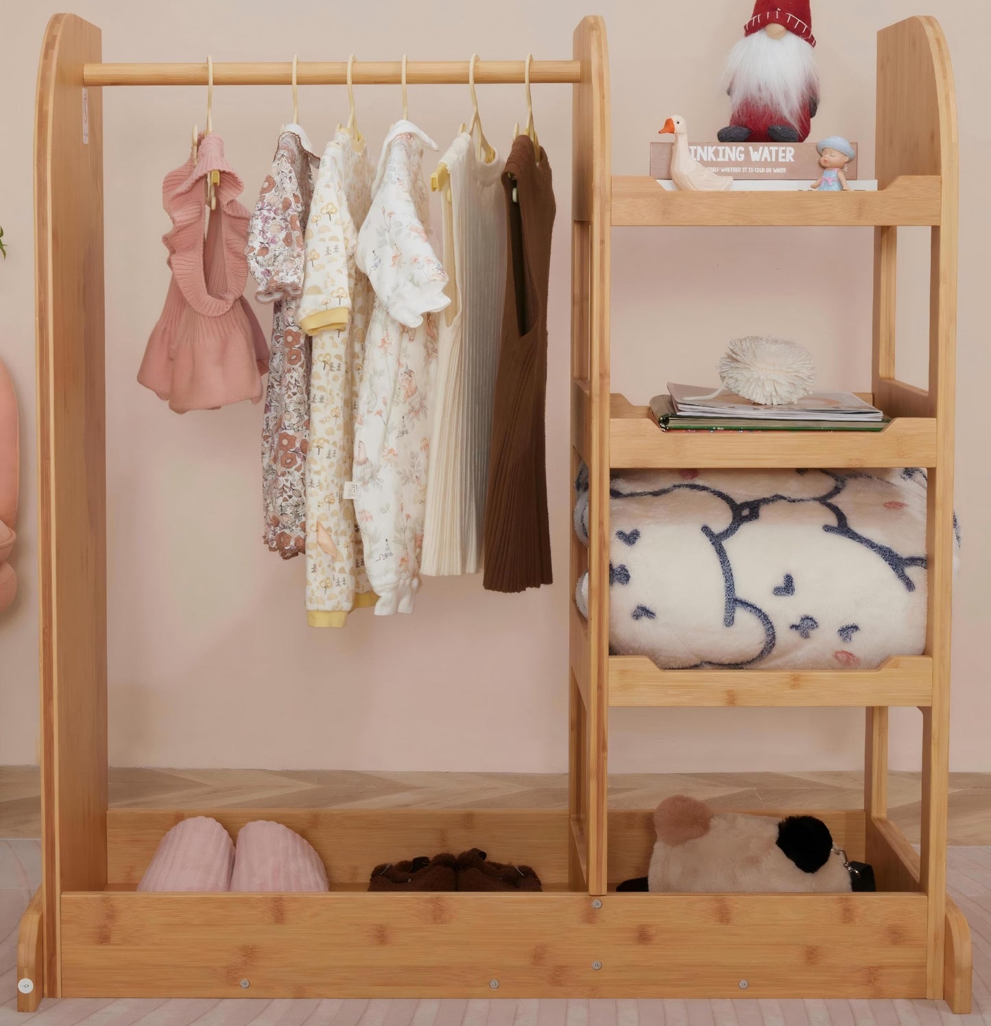 NAVREX Kids Dress Up Storage Wardrobe, Dress-up Center with Mirror, Kids Armoire with Hanging Rack, Solid Wood Costume, Gift for 3-6 Years Old Girls, Pretend Play Toy Organizer, Value Lies in Material