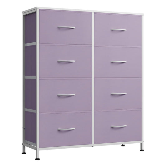 WLIVE Fabric Dresser for Bedroom, Tall Dresser with 8 Drawers, Storage Tower with Fabric Bins, Double Dresser, Chest of Drawers for Closet, Playroom, Dormitory, Purple