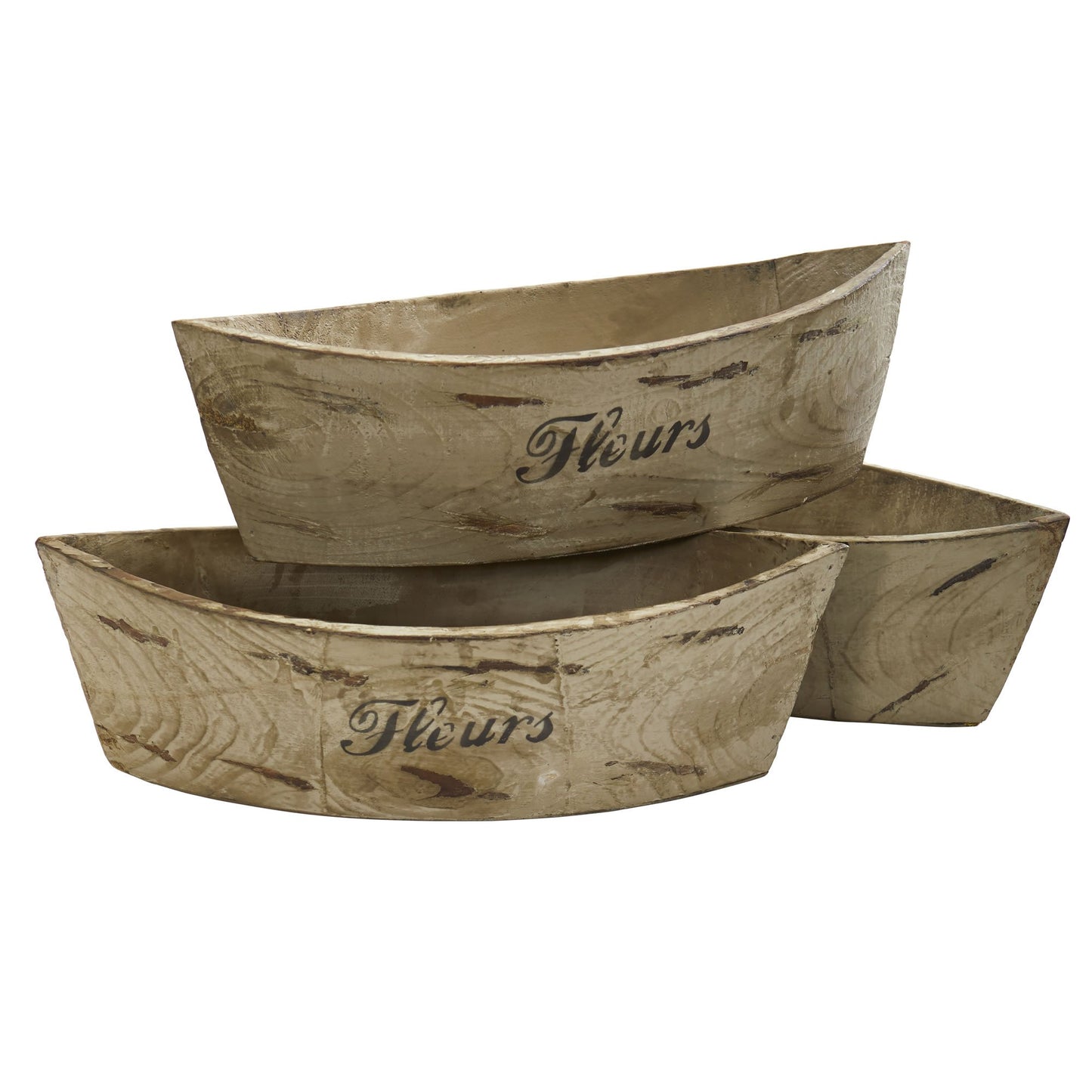 Nearly Natural White Washed Wood (Set of 3) Planter, Beige