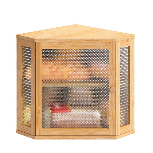 STDDRE Corner Bread Box Kitchen Countertop Extra Large Capacity Farmhouse Bread Box, Corner Countertop Storage, Double Layer Bread Holder (Natural, Large)