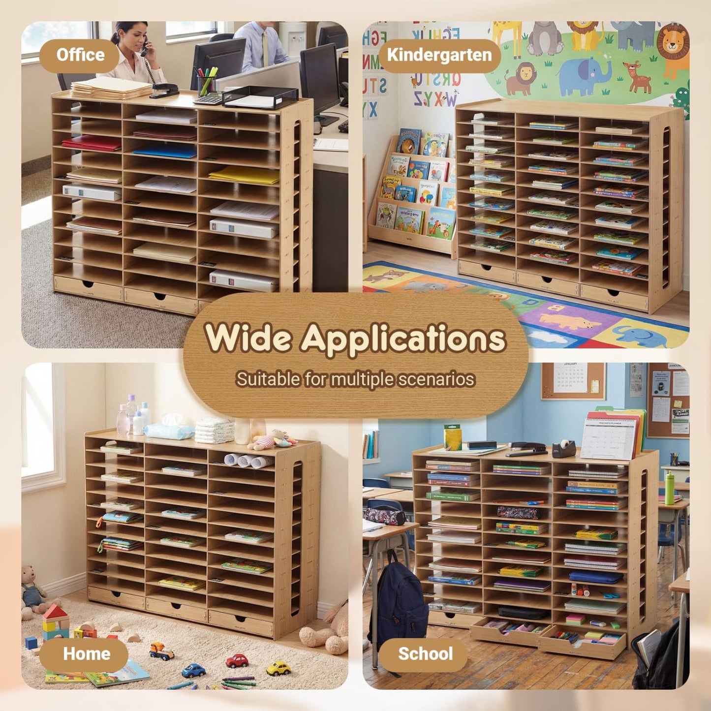 Colingmill Classroom Mailboxes Wooden Teacher Student Mailboxes for Classroom Literature Paper Organizer Compartments with Drawers, Sturdy Ease Setup for Home Office School(36 Slots)