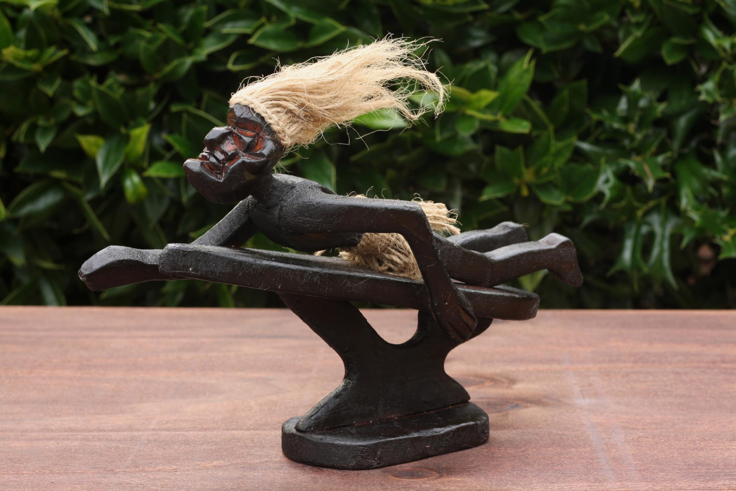 G6 Collection Wooden Tiki Swimming on Surf Board Paddle Statue, 10 inch