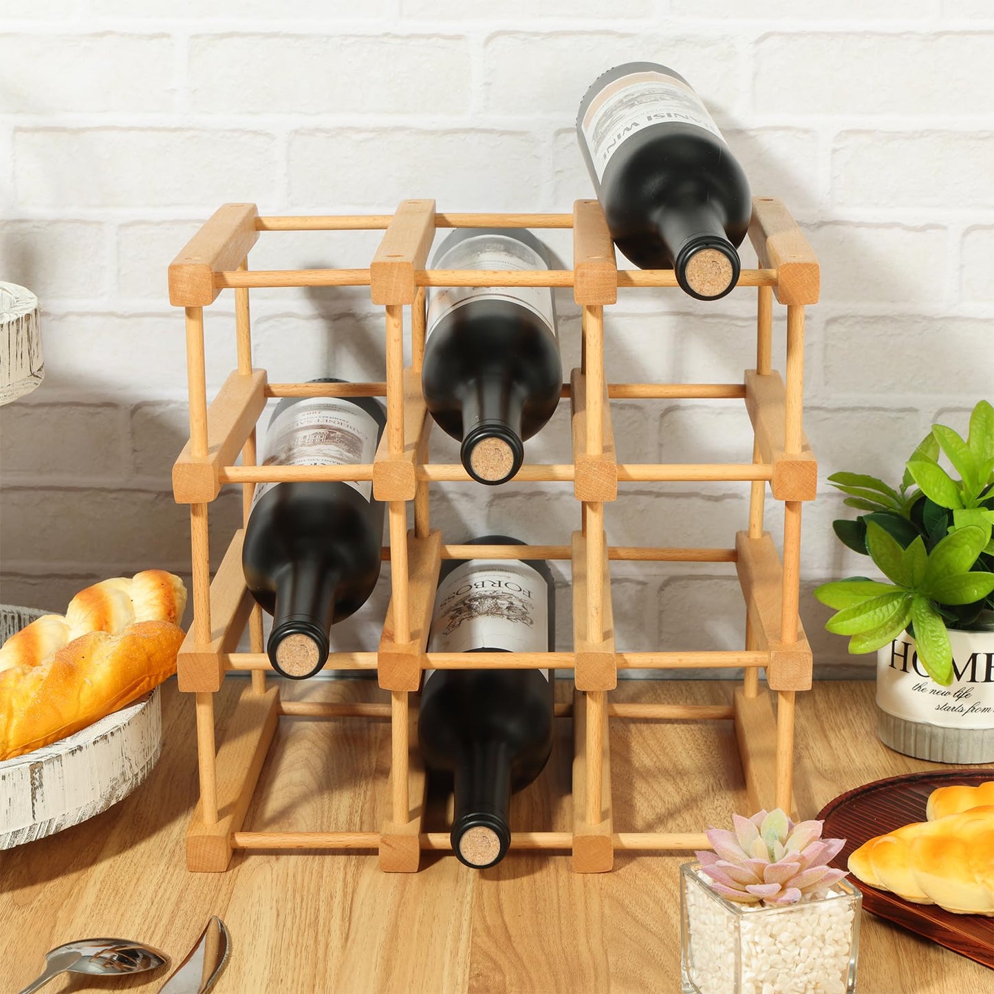 Wenceda Wooden Wine Rack, Stackable Wooden Wine Rack, Beech Wood Material Stackable Modular Wine Storage Racks, DIY Assembly Wine Bottle Holder for Inside Cabinet and Countertop (12-Bottle)