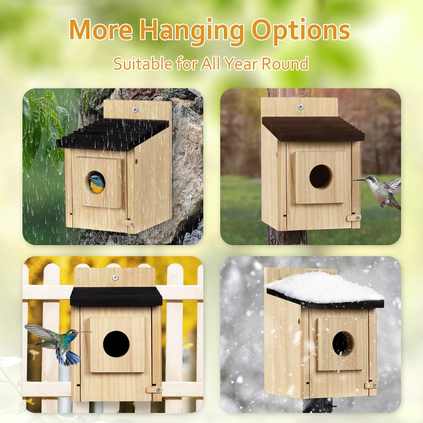 CLACKIBUKVYZ Birdhouse for Outdoors Clearance, Wooden Bluebird House for Outside, Weatherproof Hanging Bird Nesting Box for Finch, Cardinal, Wild Bird Watching (Easy Clean, Ventilated)