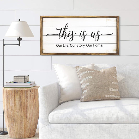 JUMBO DECOR This is Us Wall Decor Sign 24''×12'' Large Family Wall Sign Vintage Framed Wooden Farmhouse Rustic Family Sign Wall Art for Bedroom Living Room Home Decor