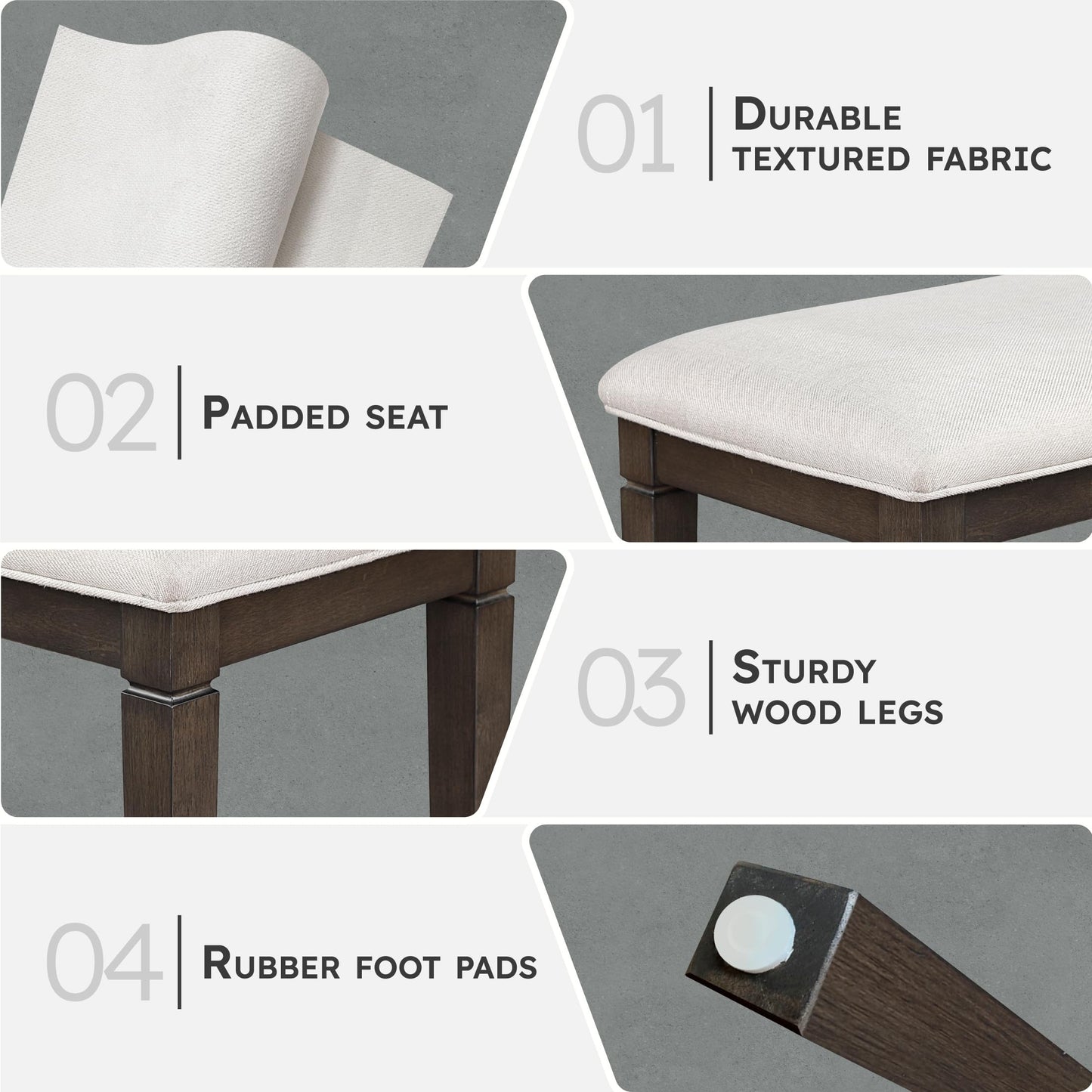 Lexicon Dining Bench with Padded Seat and Wooden Frame, 58" W Entryway Bench, Beige Textured Fabric Upholstered Dining Seat for Kitchen/Living Room, Easy Assembly, Dark Espresso