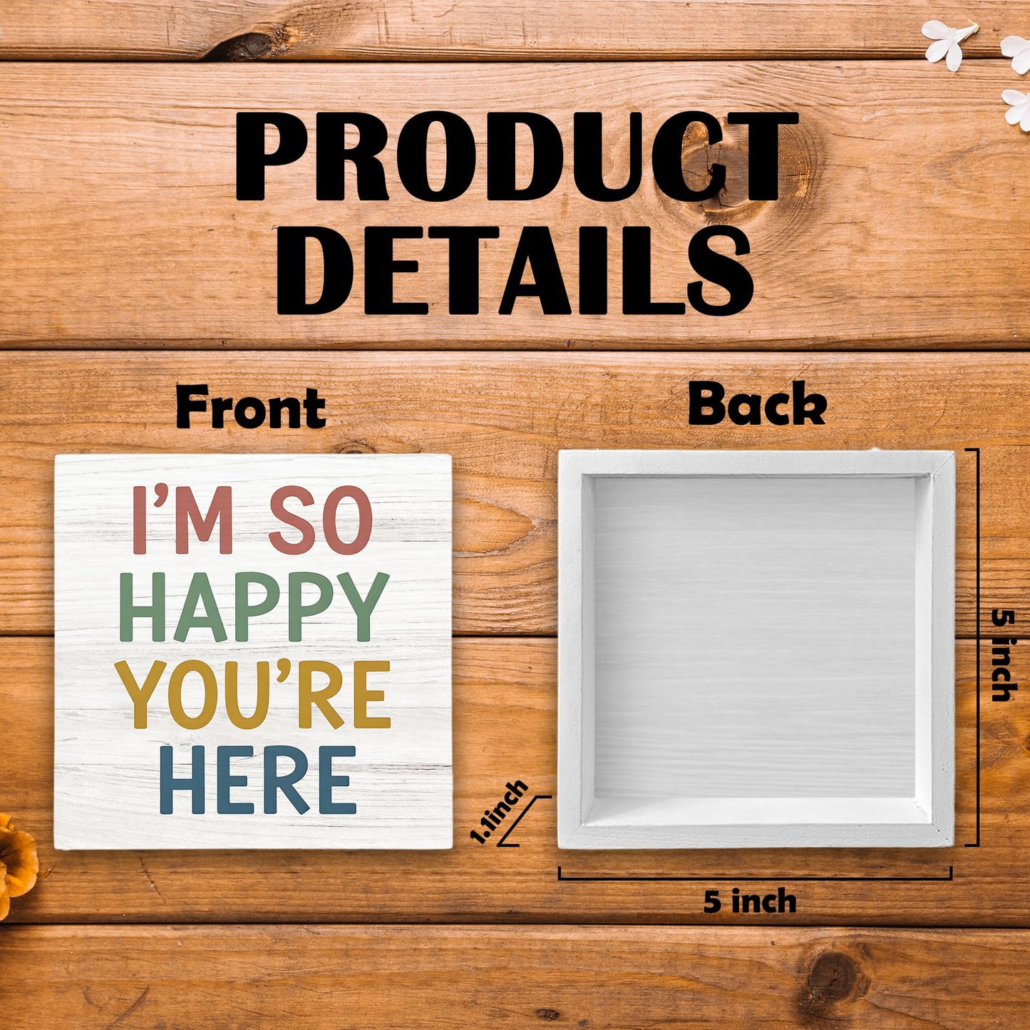 Luipk Boho Classroom Wood Box Sign Desk Decor 5X5, I'm So Happy You're Here Wooden Block Sign Decorations for Kids Nursery Room Bedroom Playroom Classroom Desk Table Wall Tabletop Shelf Decor