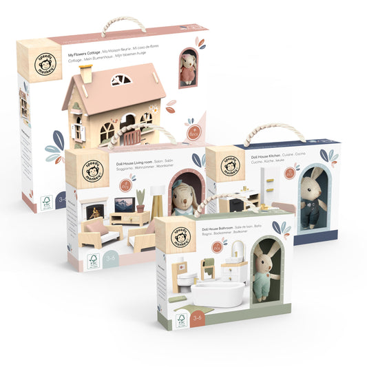 Speedy Monkey Flowers Cottage Wooden Playset with Bathroom, Living Room, Kitchen Playset | Fun Playhouse for Boys & Girls, Ideal for Imaginative Storytelling