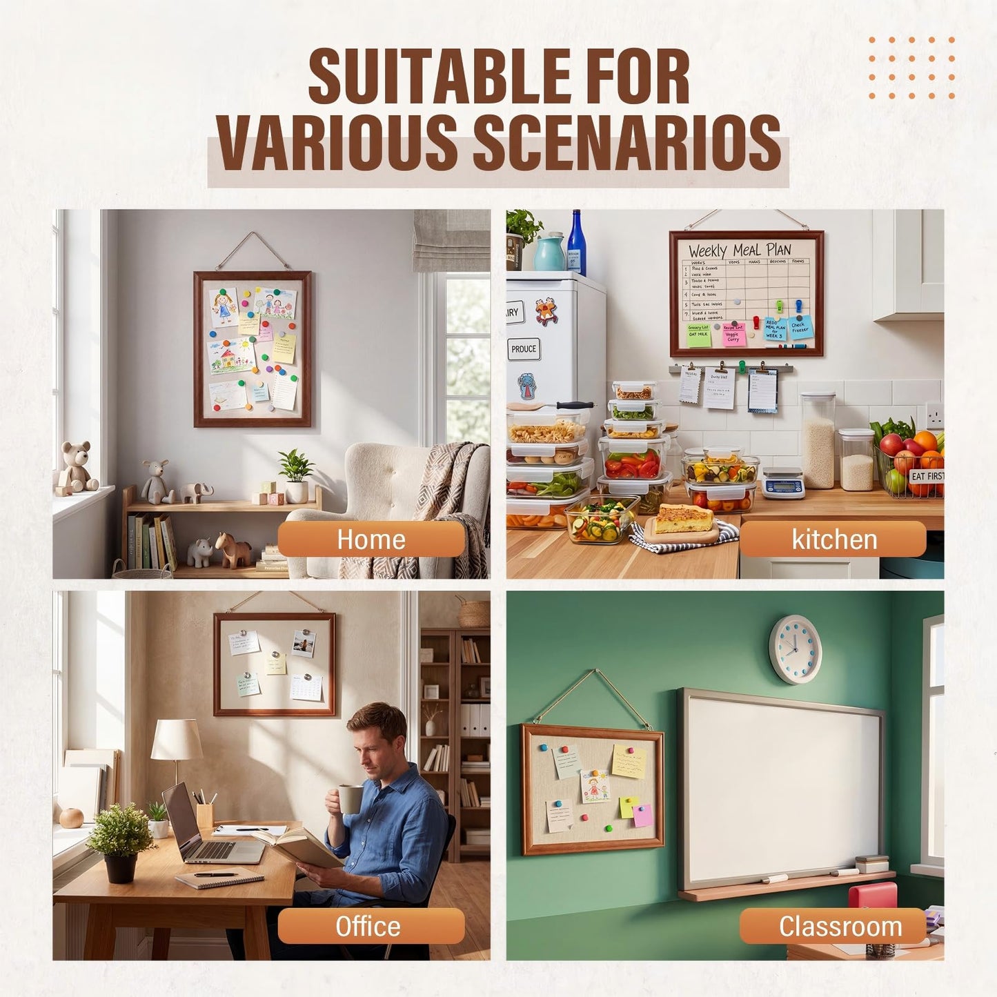 Poola Voidra Magnetic Linen Bulletin Board Wooden Frame Magnetic Board for Wall Farmhouse Hanging Metal Bulletin for Display Magnetical Letter Refrigerator Photo Number Note (16 x 13 Inch,Walnut)