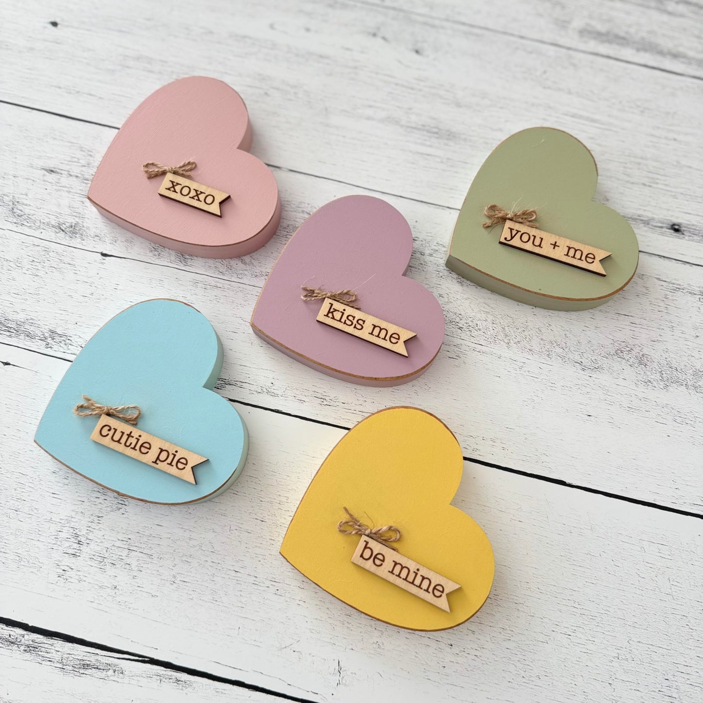 Chunky Wooden Conversation Heart Decor, Valentine’s Day Tiered Tray Shelf Sitter, Farmhouse Valentine Decoration, Candy Heart Inspired Valentine Decor (Blue)