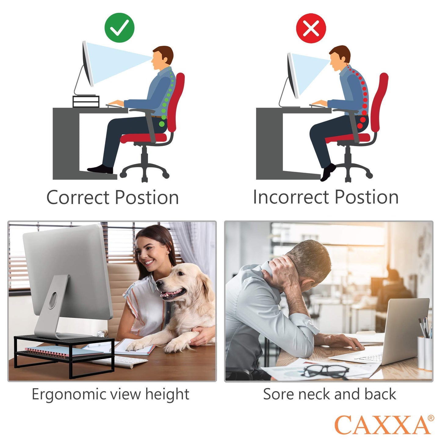 CAXXA 2-Tier Metal Laptop PC Monitor Stand Riser MAX 50 LBS Loading for Monitor, Printer,Black