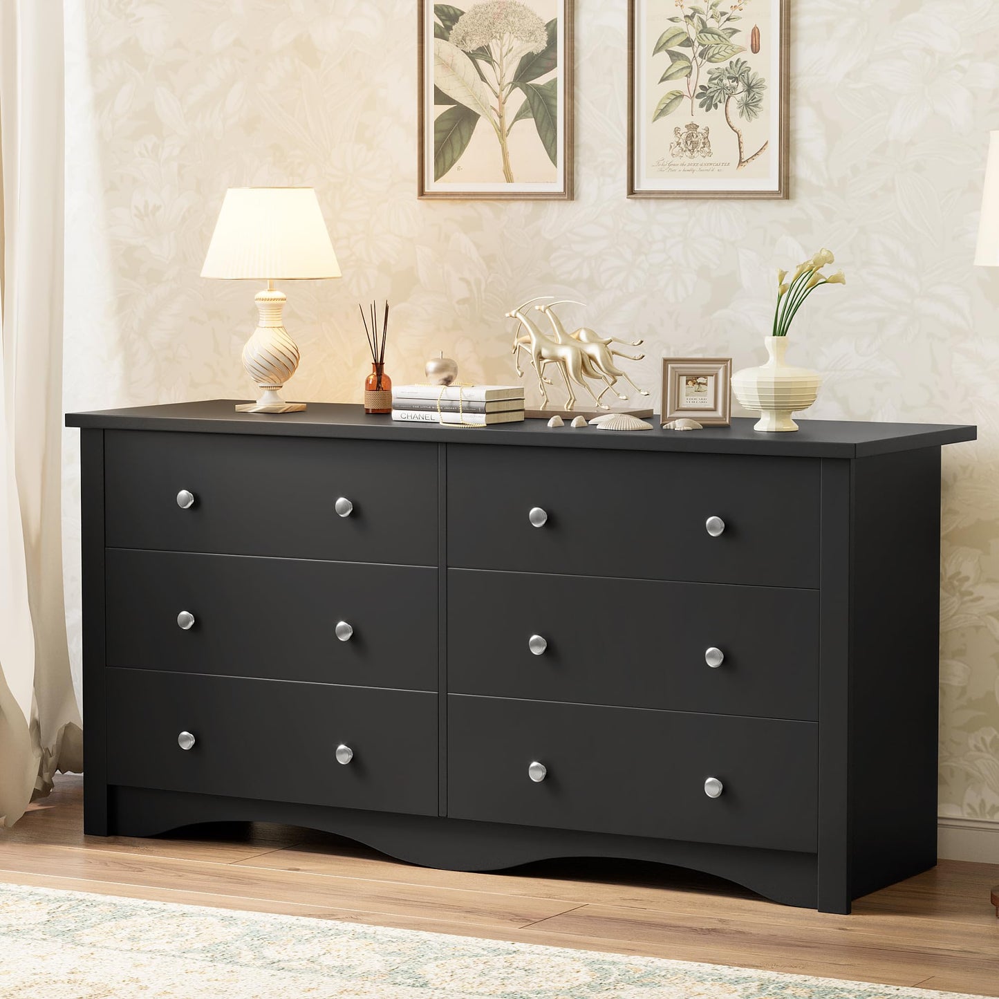 YESHOMY Black Dresser for Bedroom,6 Drawer Dressers, Storage Chest of Drawers for Hallway,Living Room, Entryway