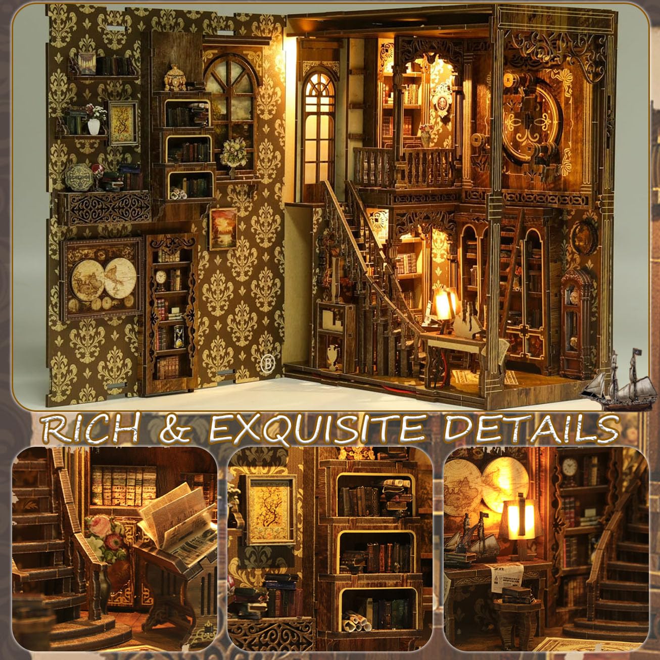 Book Nook Kit, DIY Miniature House Kit for Bookshelf Decor, 3D Wooden Puzzles Decorative Bookends for Adults, Teens and Beginners, Craft Kits Tiny House Book Lovers Gifts for Family Friends Birthday