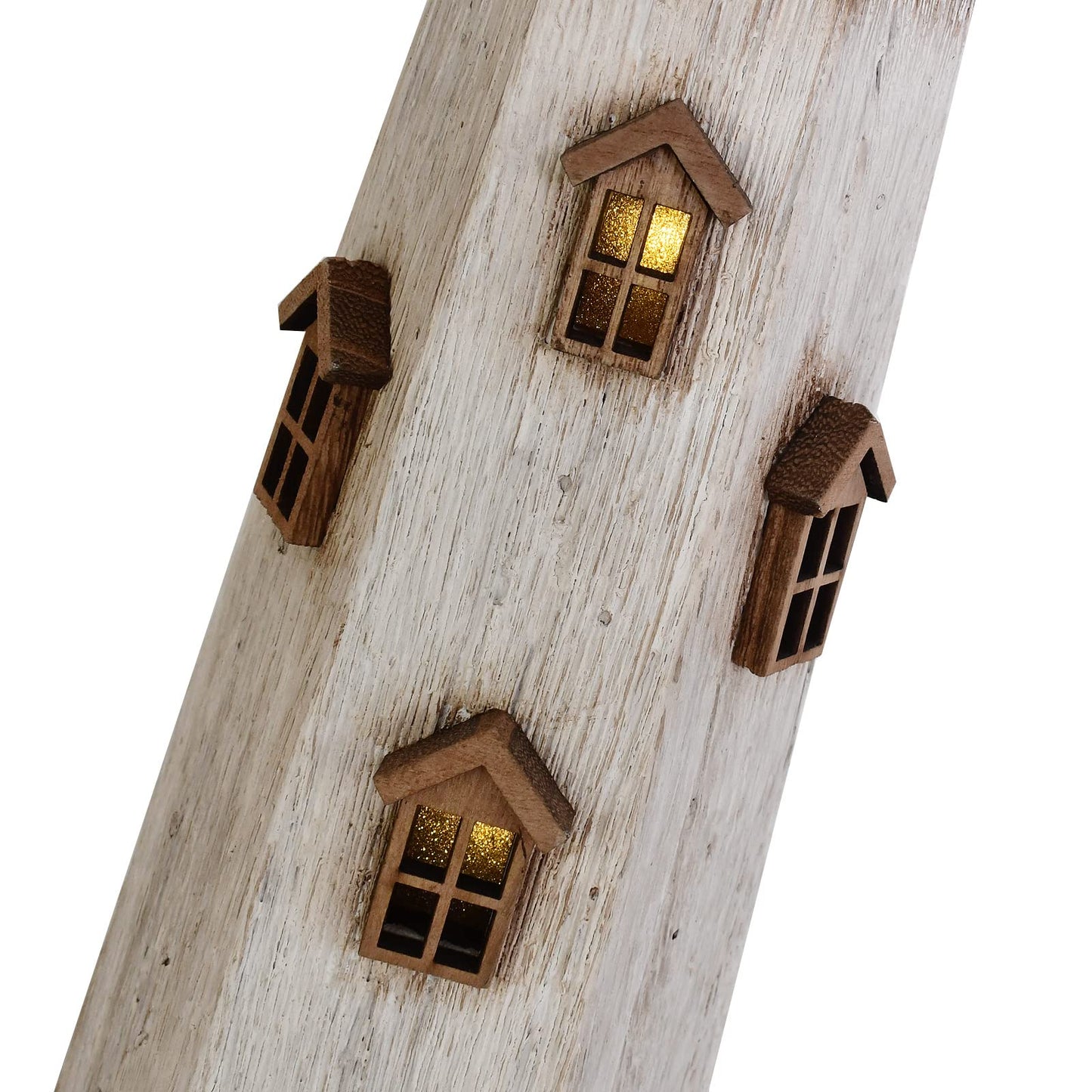 Morning View Lighthouse Decor Nautical Decoration Lighted Wood Light House Figurine Beach House Coastal Decor Table Ocean Seaside Theme Home Decor Lake House Bathroom Shelf Centerpiece 16" (White)