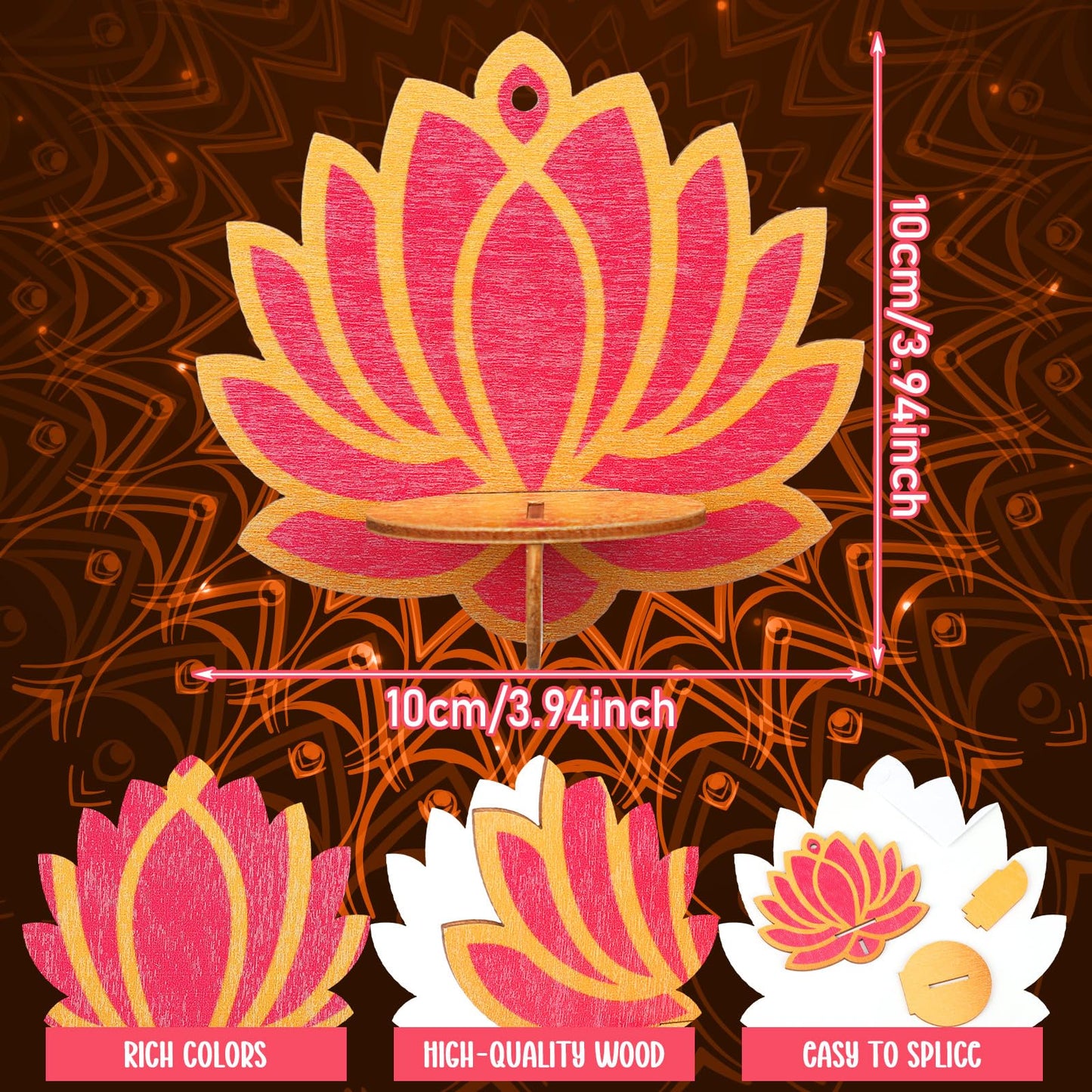 Yalikop 12 Pack Diwali Decoration 4 x 4 Inch Jharokha Lotus Design Wooden Candle Holder Tea Light Diya Holder Traditional Lotus Box Decor for Deepavali Decoration Festive Wall Decor DIY Craft