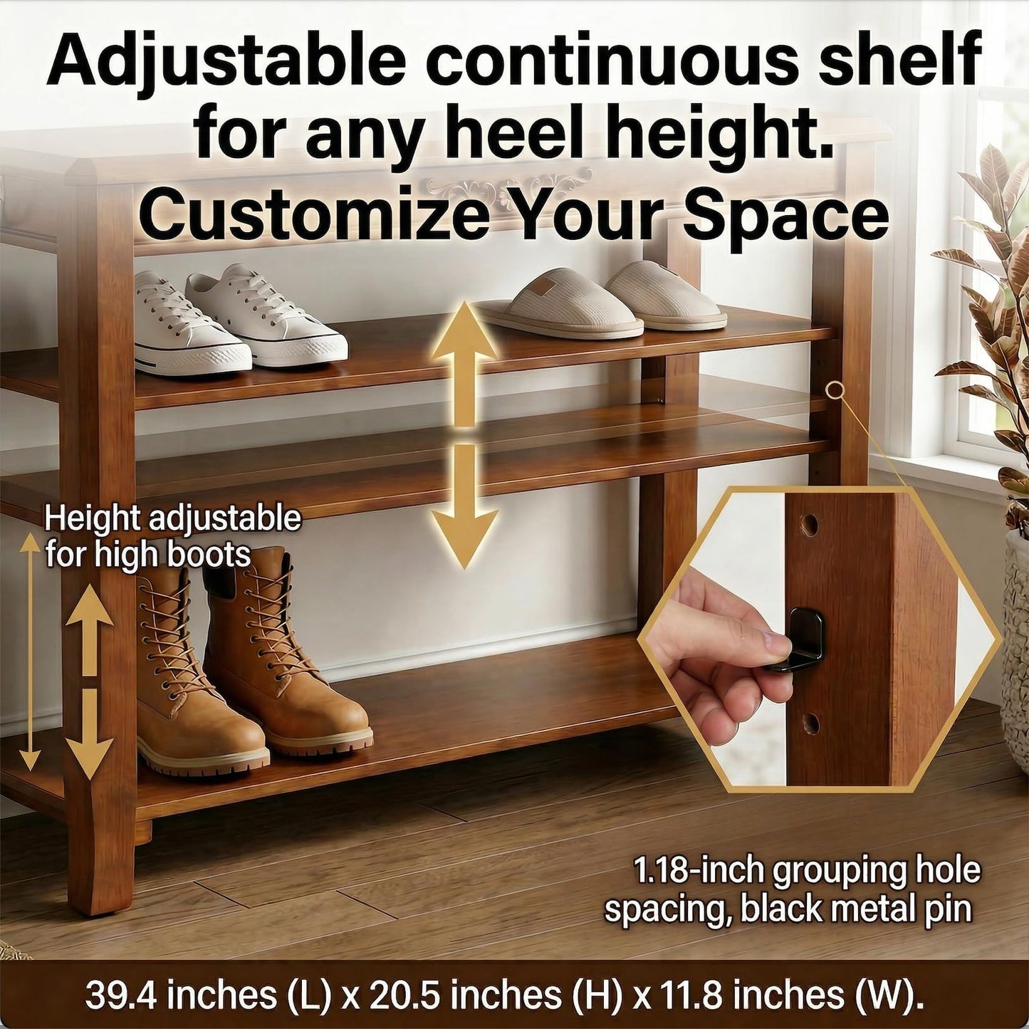 Drogenble Shoe Rack Bench with Lift-Top Storage,3-Tier Shoe Storage Bench with Wooden Seat,550lbs Heavy Duty Entryway Bench for Hallway,Foyer,Front Door,Closet,Shoe Organizer Bench,39.4"