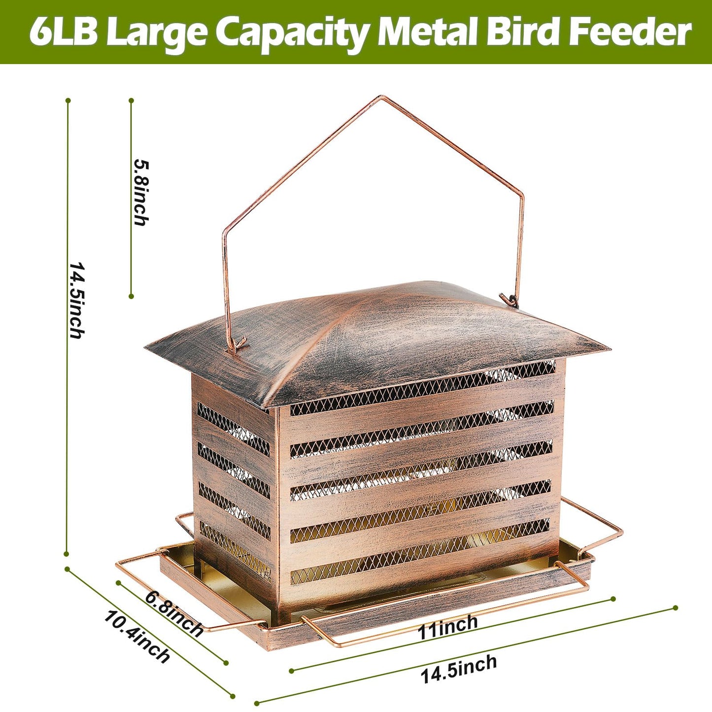 IWNTWY Bird Feeder, 6 LB Extra Large Capacity Metal Bird Feeders for Outdoor Hanging, Heavy Duty Wild Birdfeeder with 4 Perches, Sturdy & Easy to Refill
