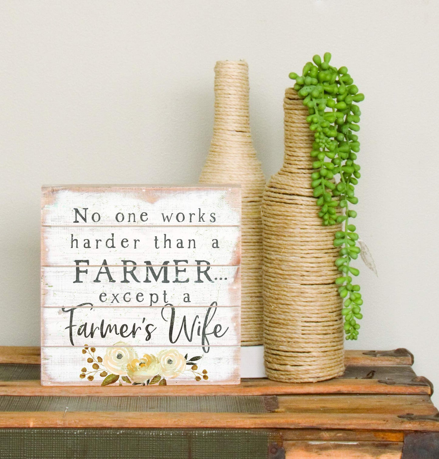 Simply Said, INC Perfect Pallet Petites Farmer's Wife Sign - No One Works Harder than a Farmer Except a Farmer's Wife - 8 x 8 inch Wood Sign - Made in USA - PET14118