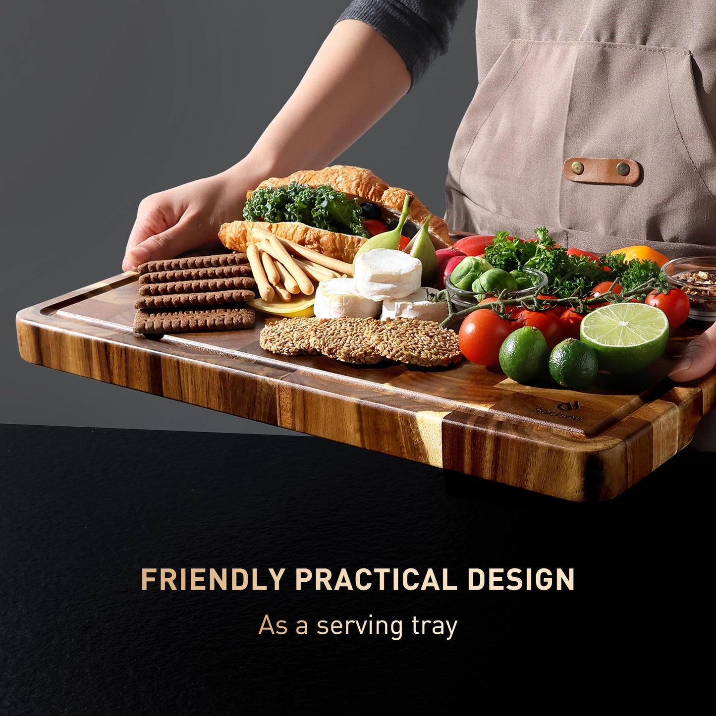End Grain Cutting Board for Kitchen with Non-slip Feet, Acacia Wood Heavy Duty Checkered Cutting Board Handcrafted Luxury Chopping Board for Cooking and Serving Wooden Butcher Block Non Toxic
